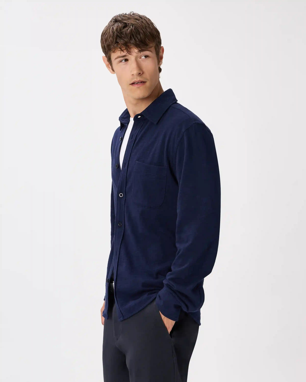 100% Organic Cotton Slub Long Sleeve Button Up Shirt