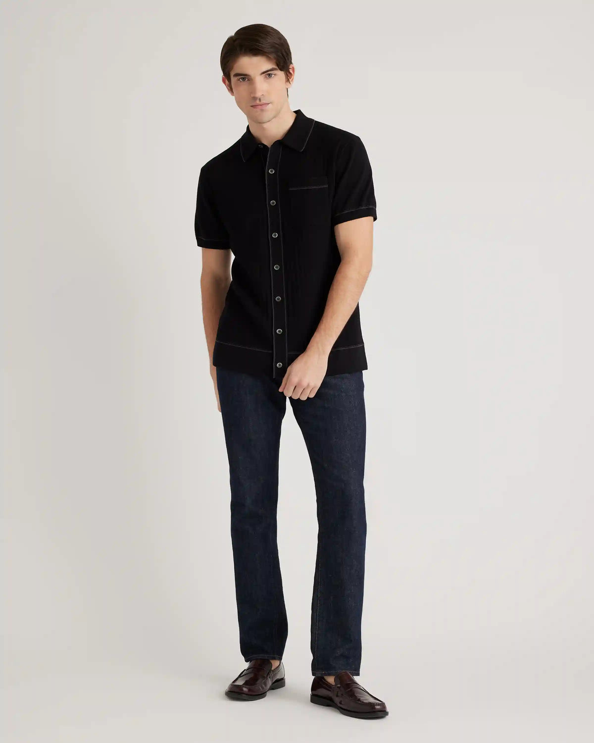 Organic Cotton-Silk Tipped Button Down Polo Sweater