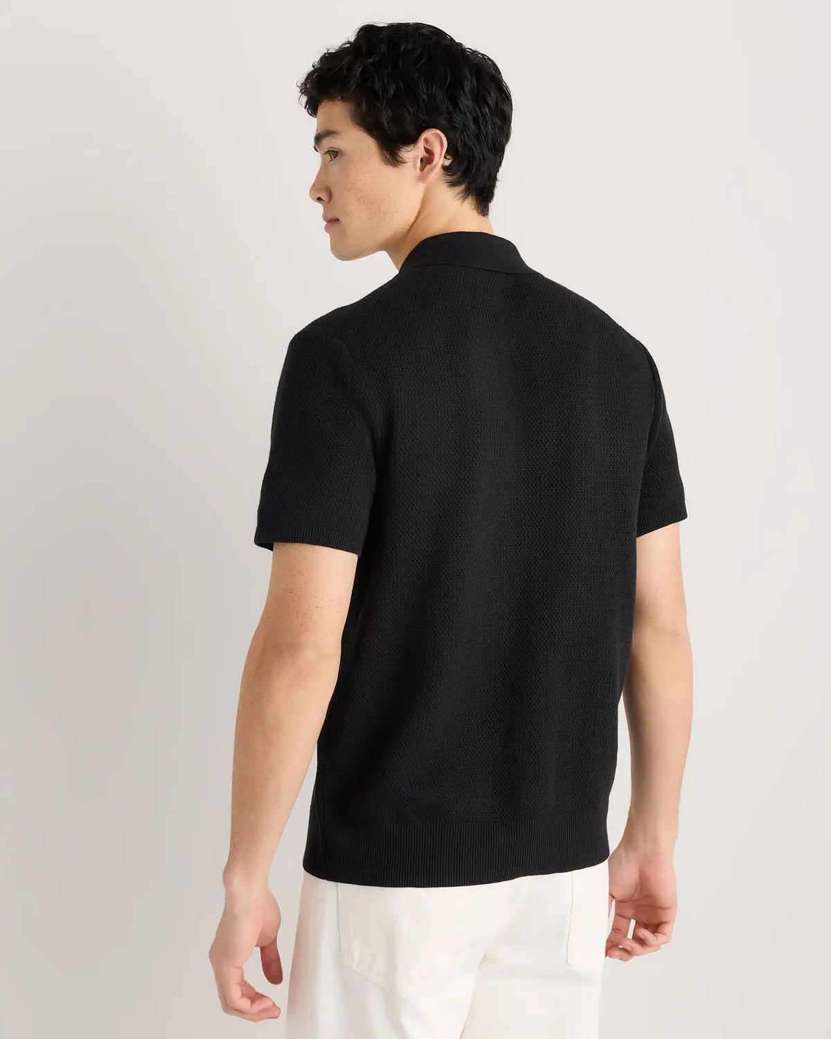100% Organic Cotton Mesh-Stitch Button-Up Sweater Polo