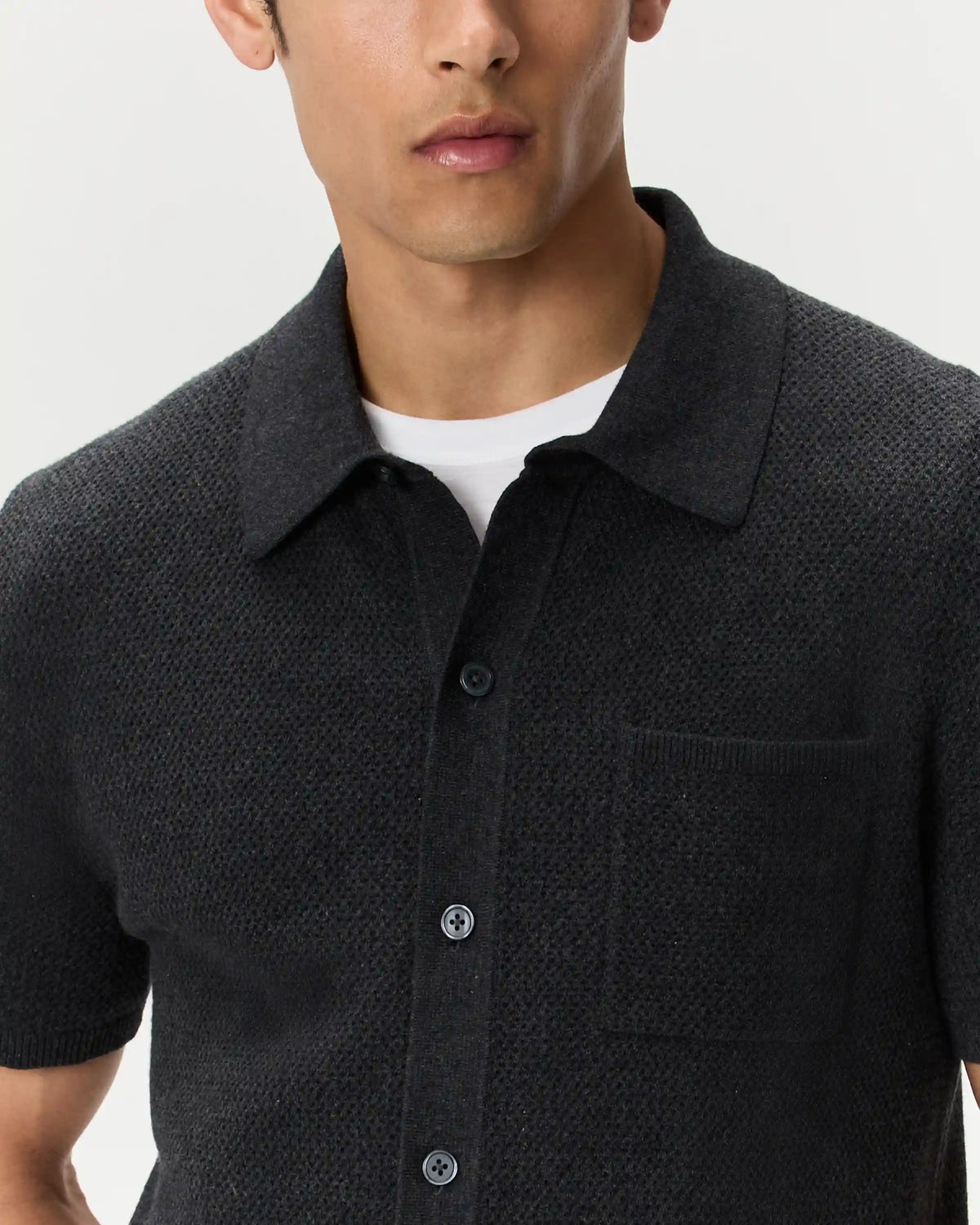 100% Organic Cotton Mesh-Stitch Button-Up Sweater Polo