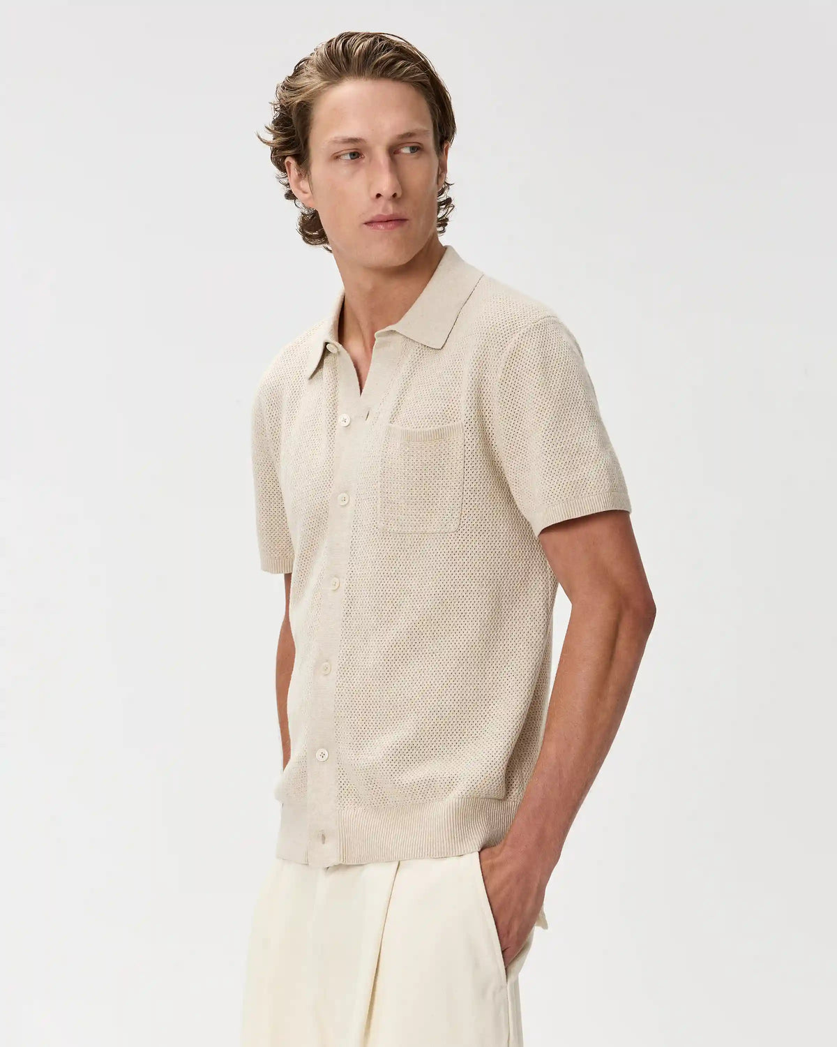 100% Organic Cotton Mesh-Stitch Button-Up Sweater Polo