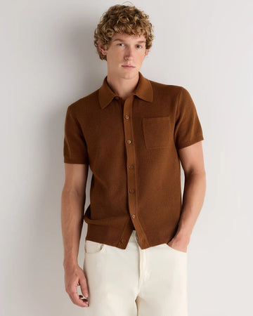 100% Organic Cotton Mesh-Stitch Button-Up Sweater Polo