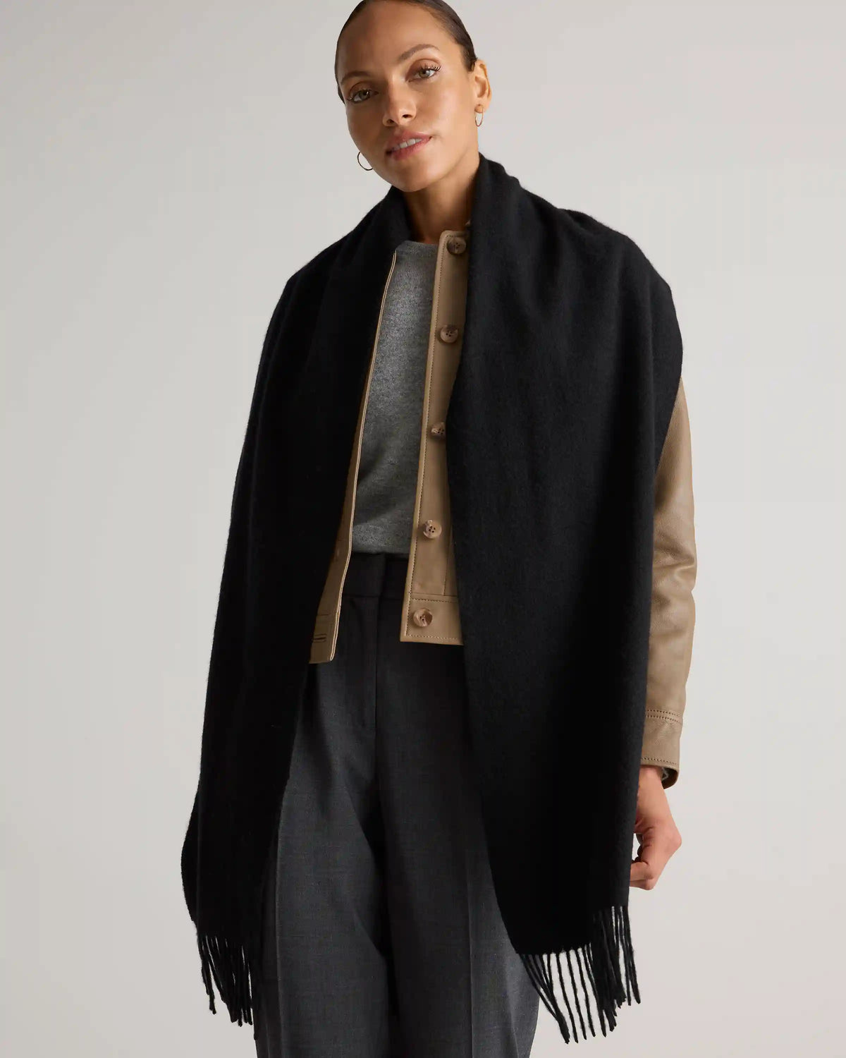 Mongolian Cashmere Woven Fringe Scarf