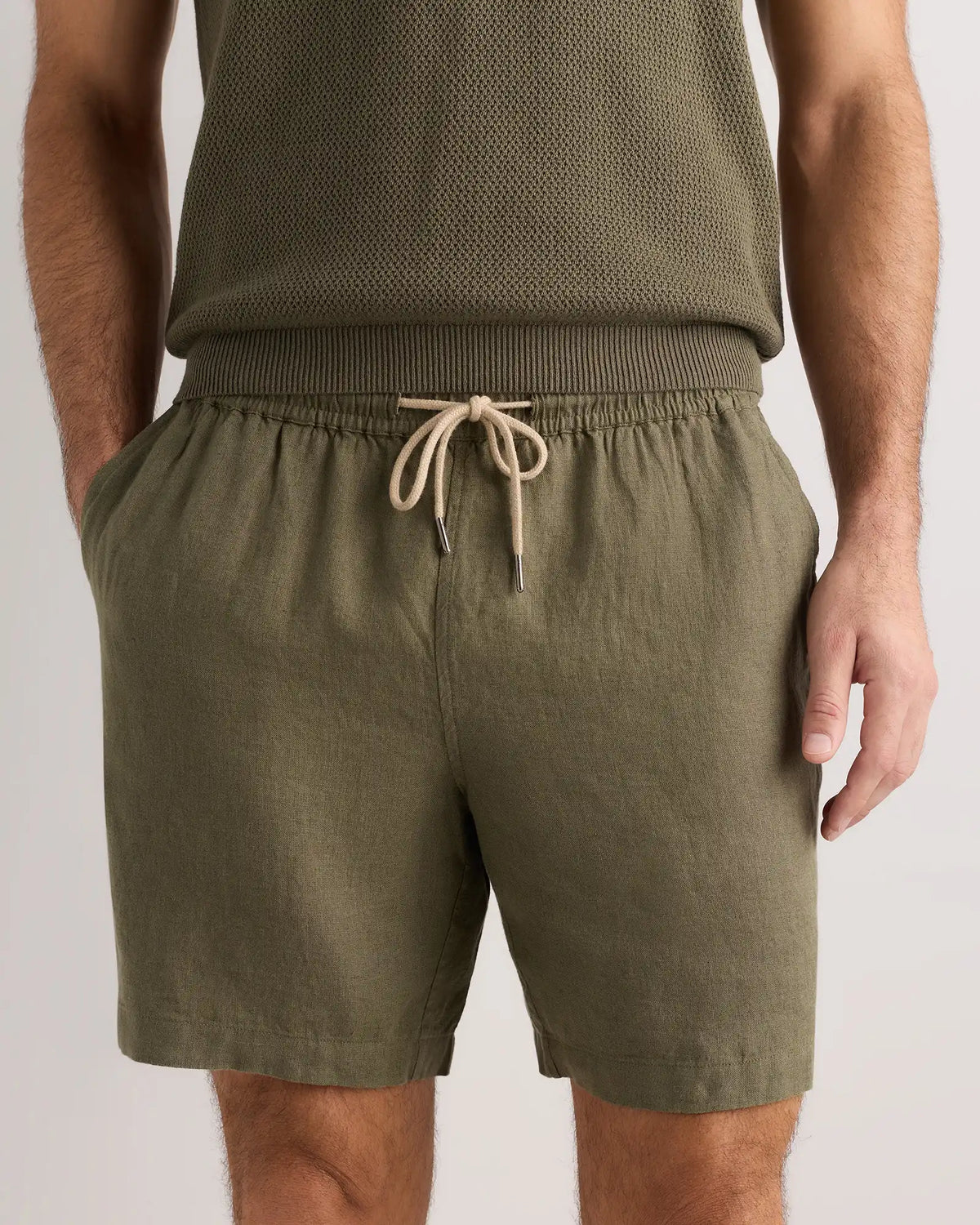 100% European Linen Drawstring Beach Shorts - 7"