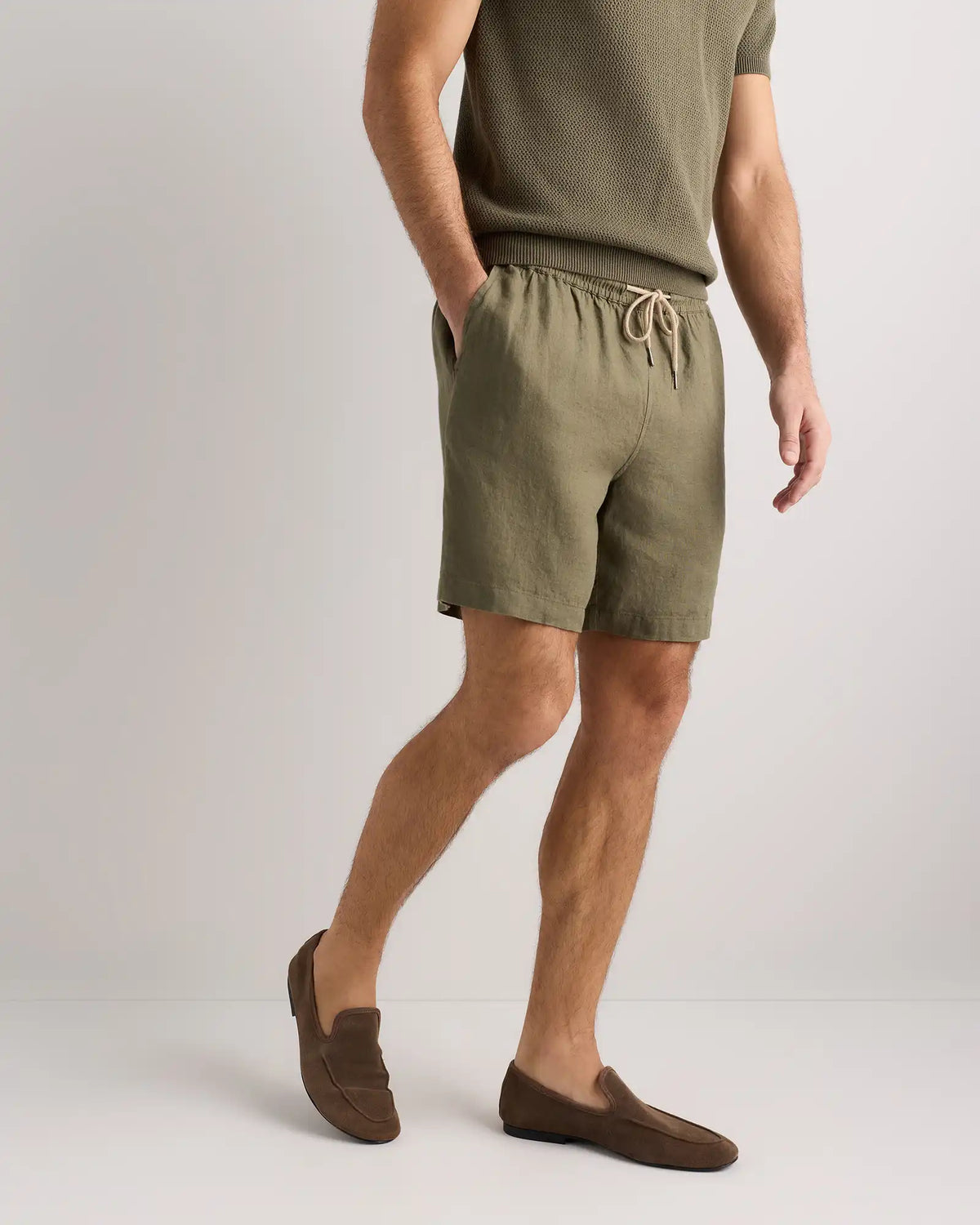 100% European Linen Drawstring Beach Shorts - 7"