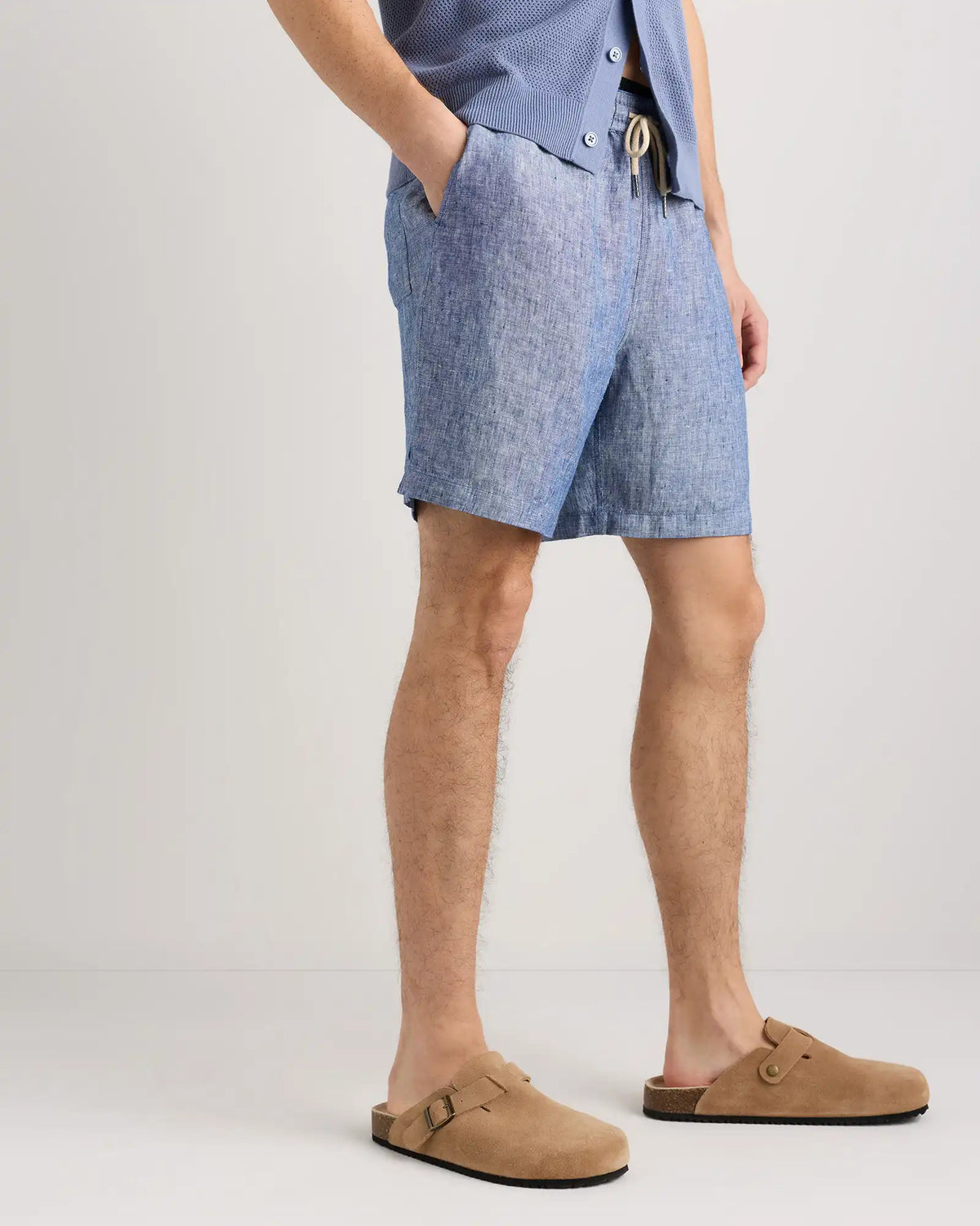 100% European Linen Drawstring Beach Shorts - 7"