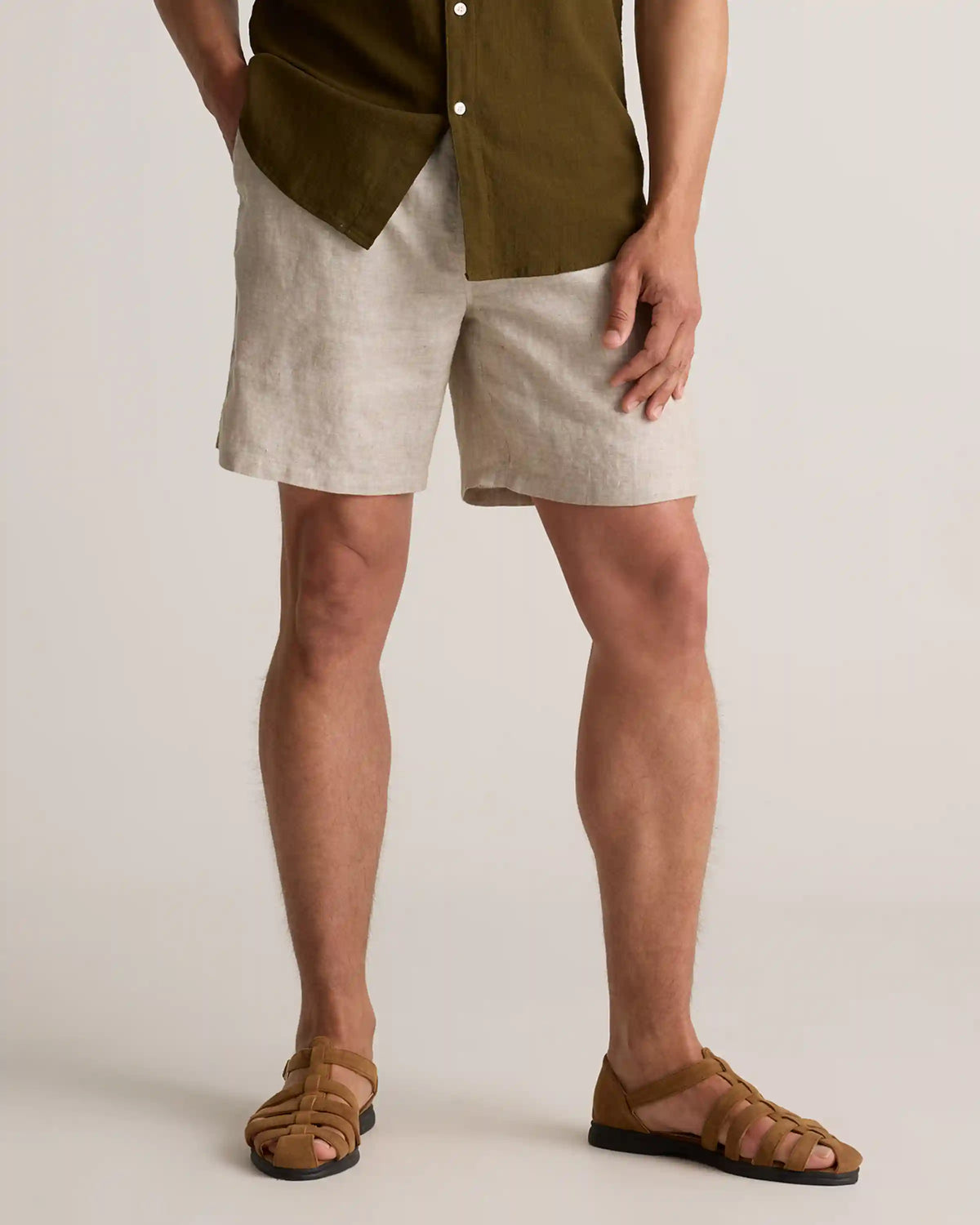100% European Linen Drawstring Beach Shorts - 7"