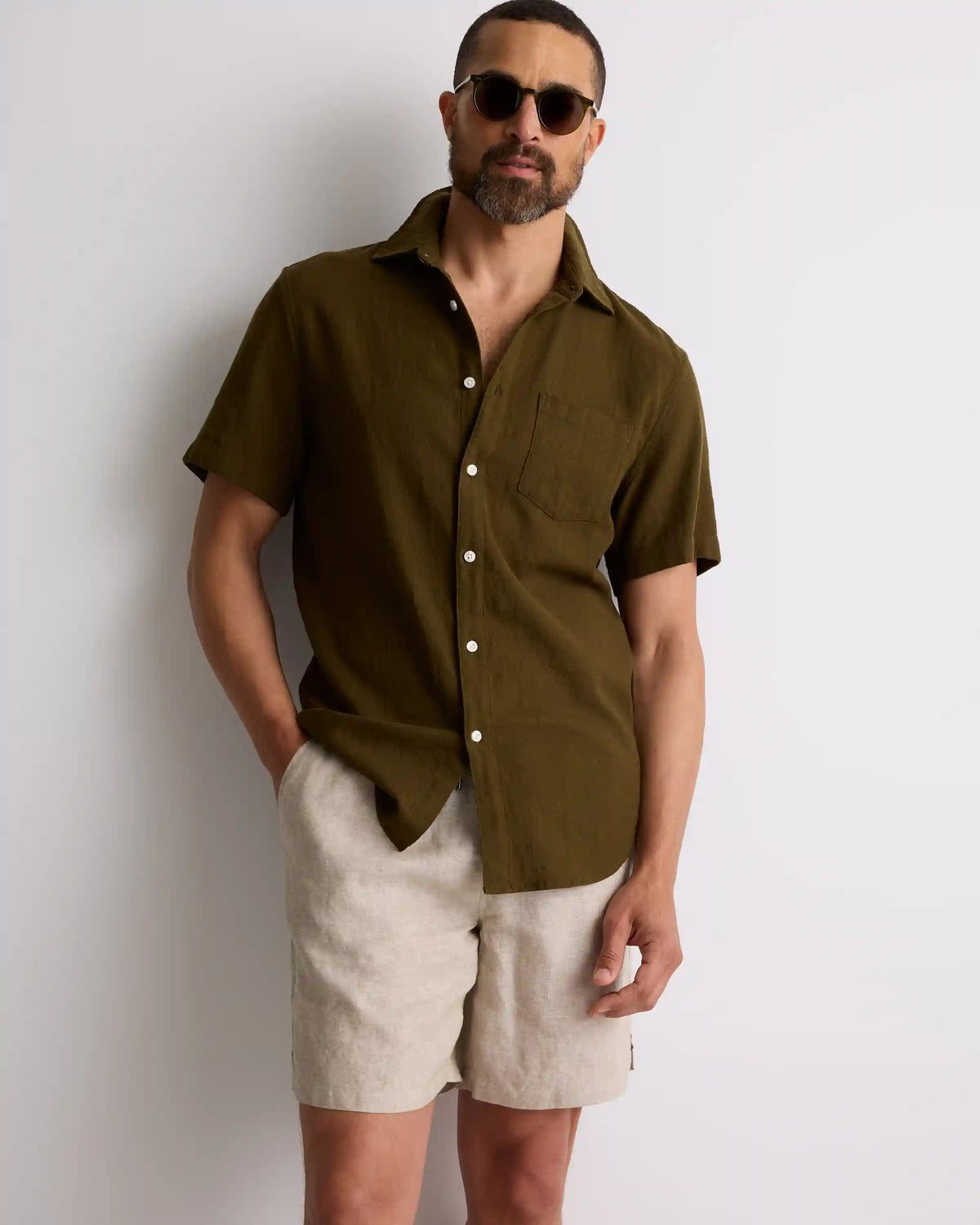 100% European Linen Drawstring Beach Shorts - 7"