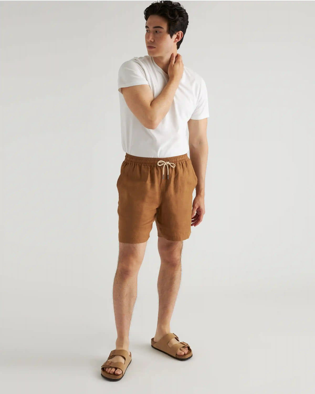 100% European Linen Drawstring Beach Shorts - 7"