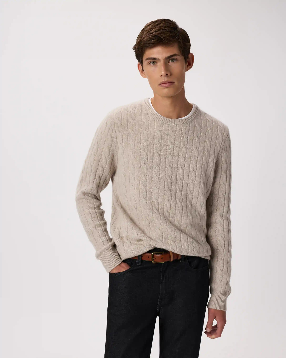Mongolian Cashmere Classic Cable Crewneck Sweater