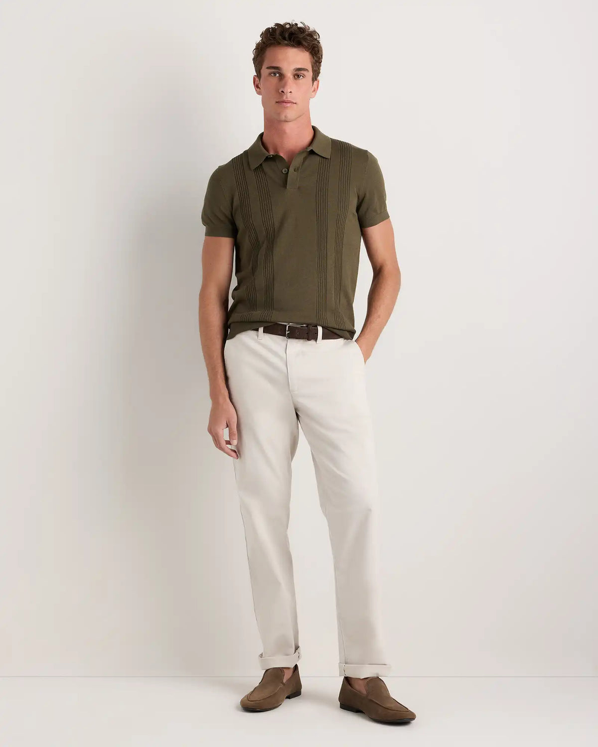 Cotton-Silk Ribbed Short Sleeve Sweater Polo