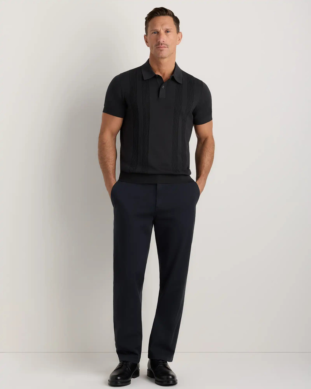 Cotton-Silk Ribbed Short Sleeve Sweater Polo