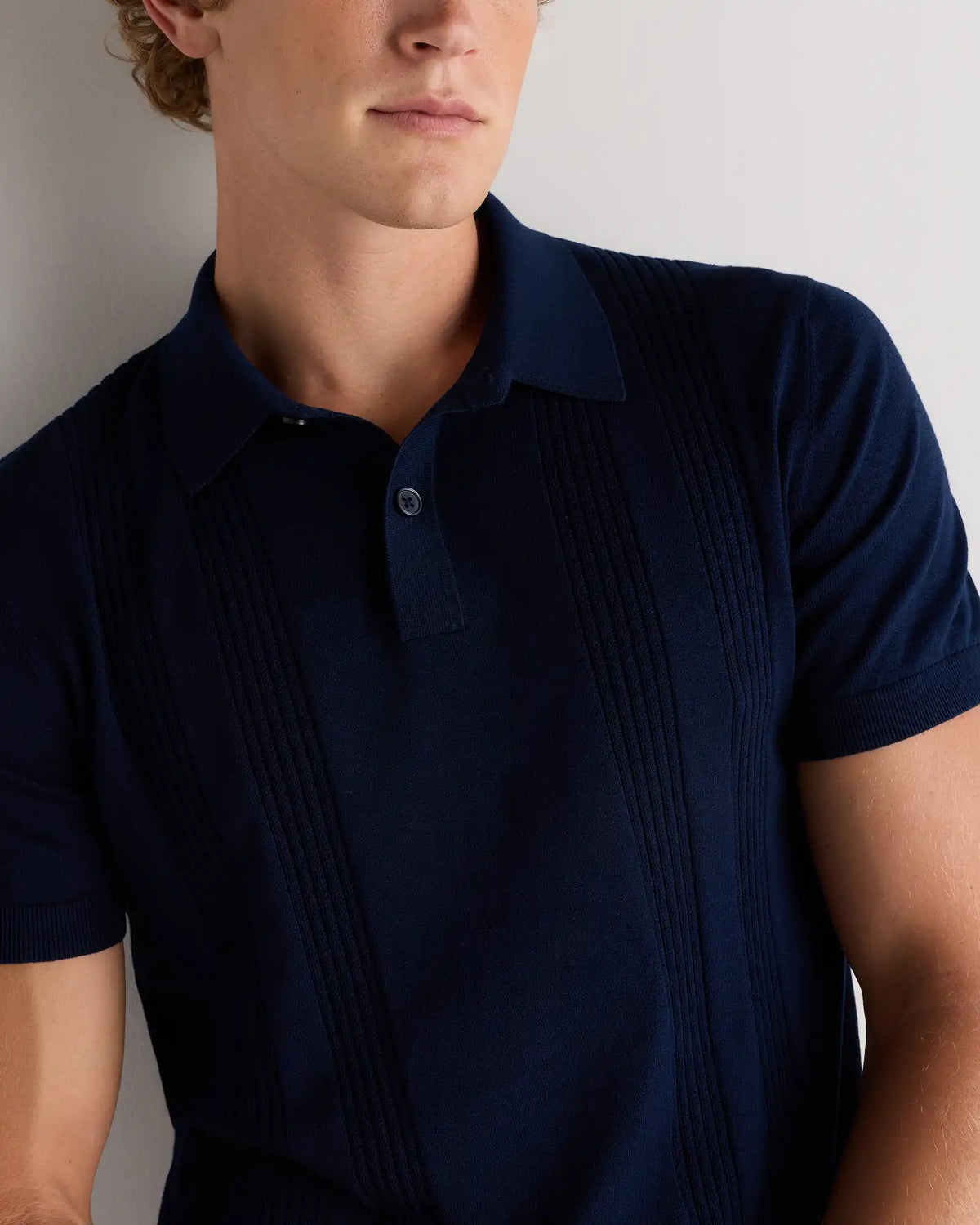 Cotton-Silk Ribbed Short Sleeve Sweater Polo