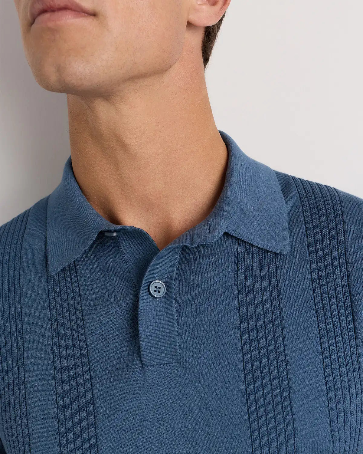 Cotton-Silk Ribbed Short Sleeve Sweater Polo