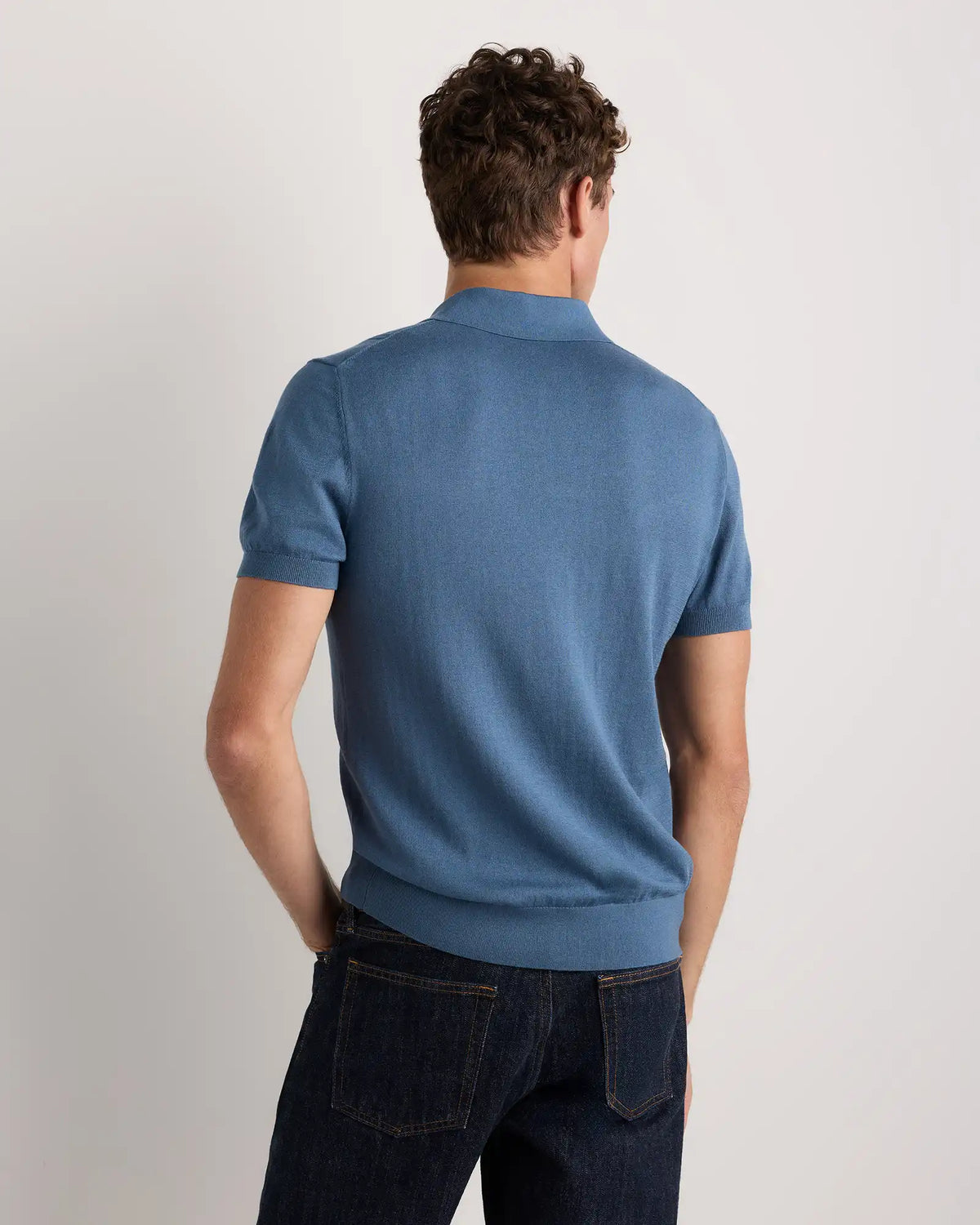 Cotton-Silk Ribbed Short Sleeve Sweater Polo