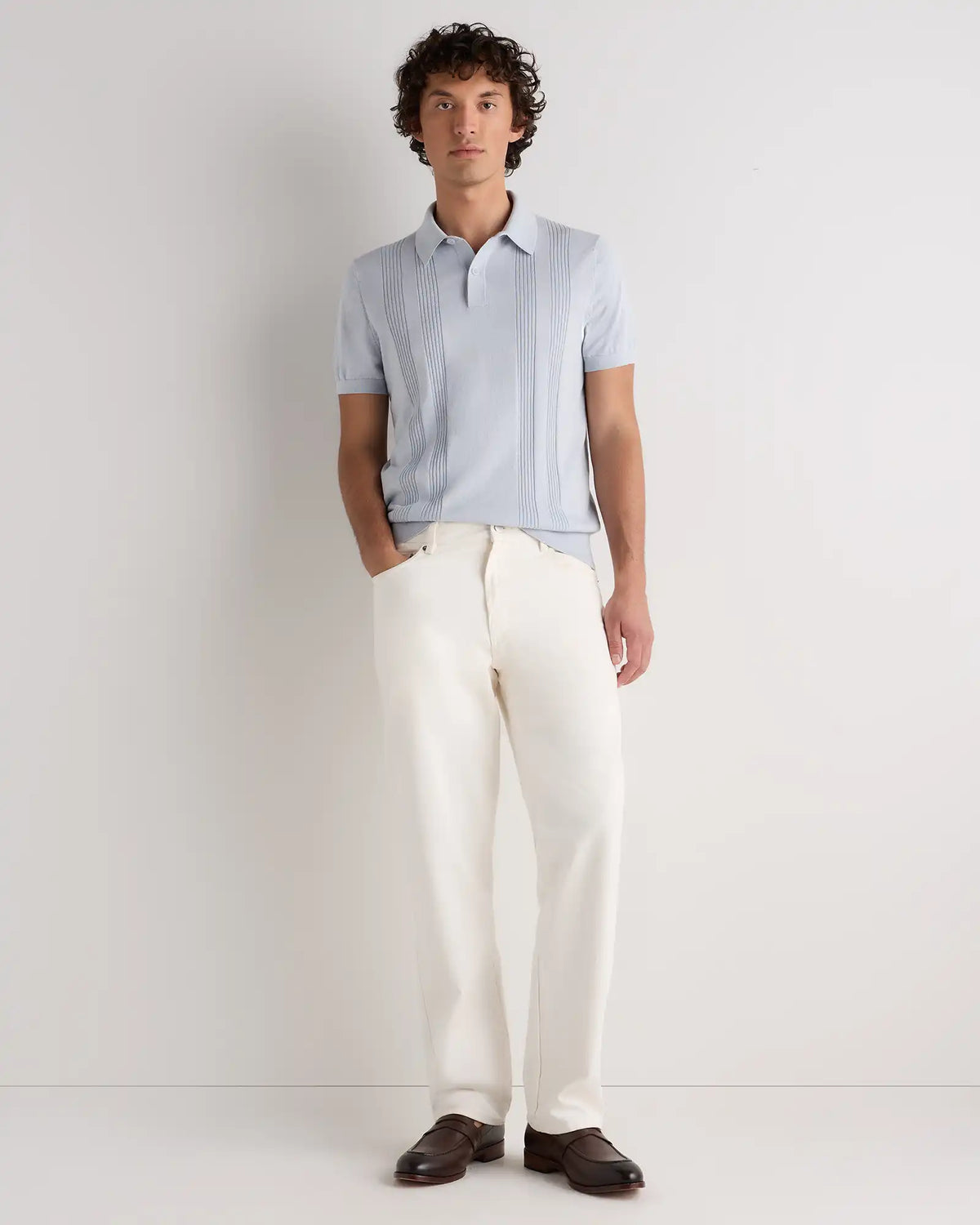 Cotton-Silk Ribbed Short Sleeve Sweater Polo