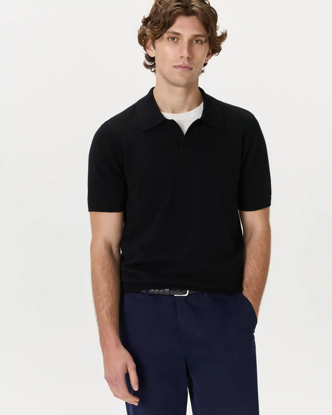 100% Mongolian Cashmere Johnny Collar Polo Sweater