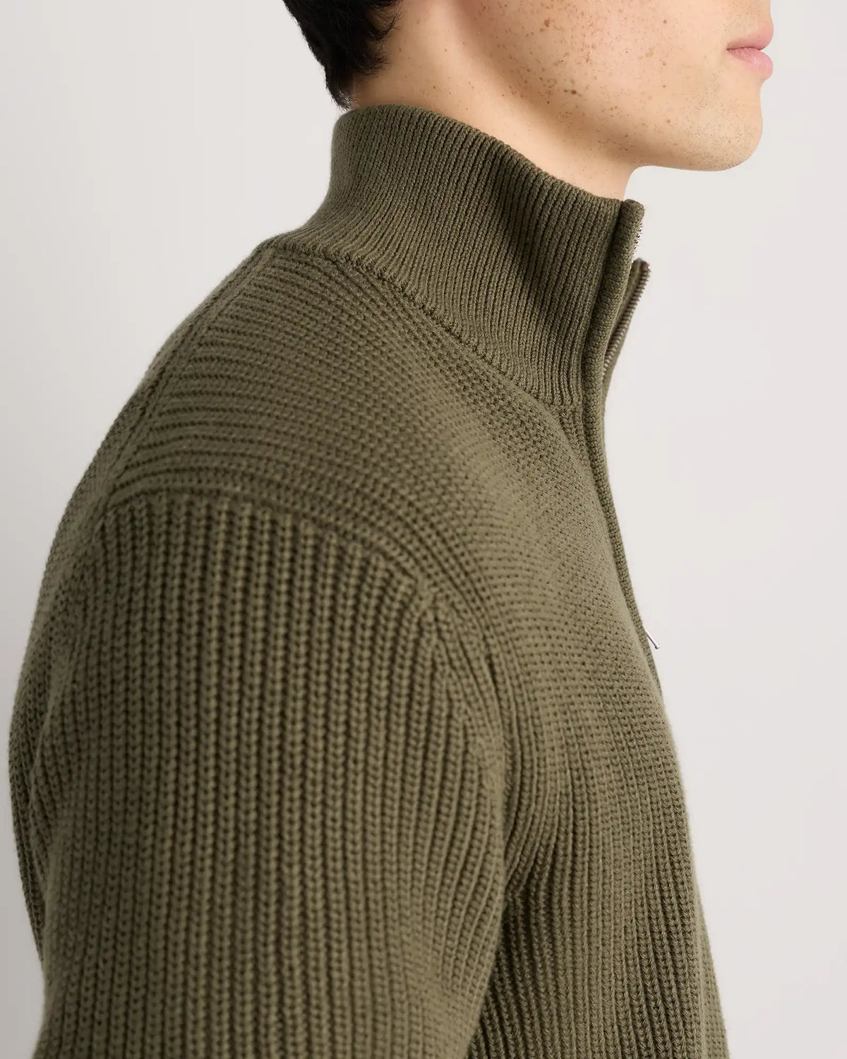 100% Organic Cotton Ribbed Quarter-Zip Sweater