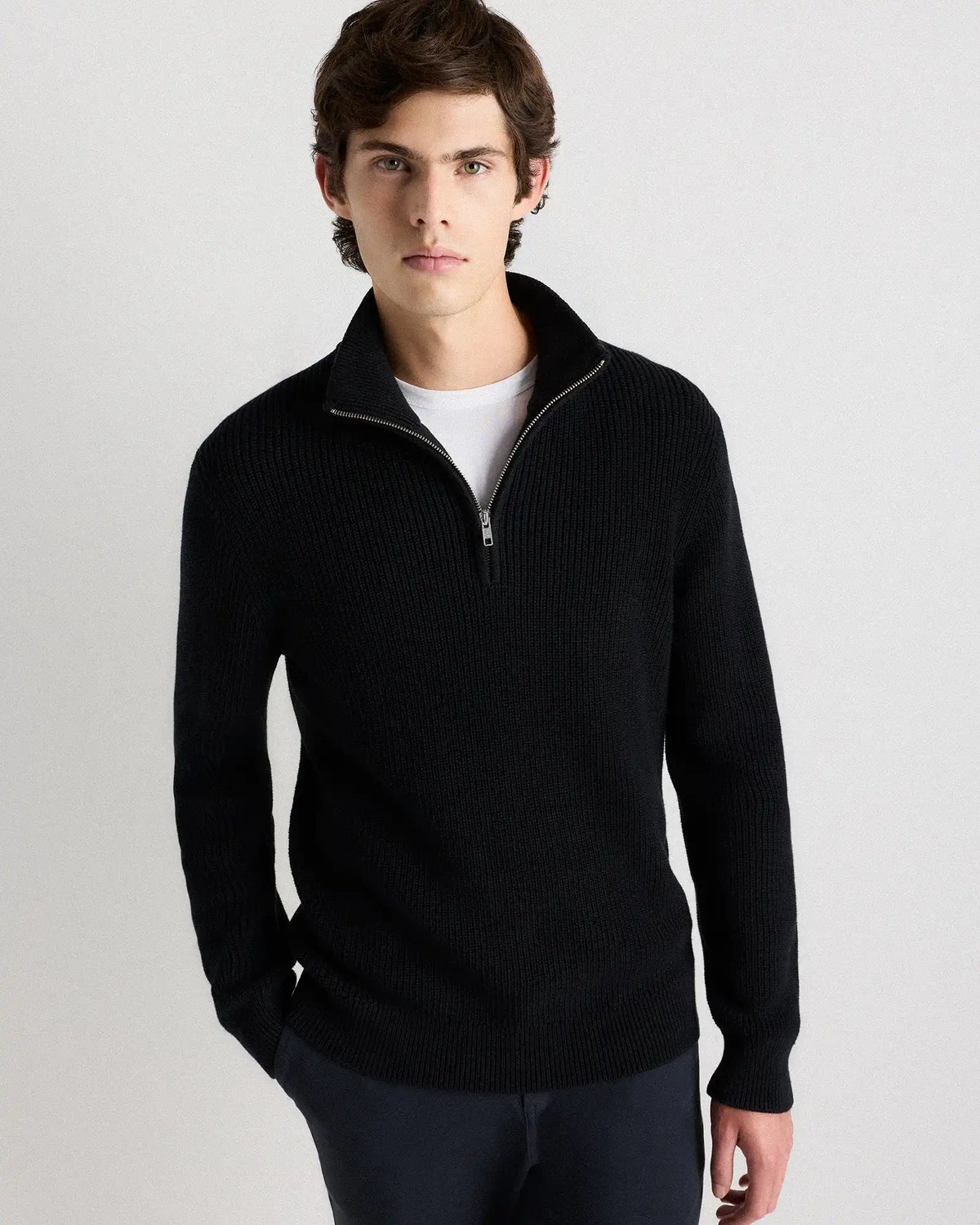 100% Organic Cotton Ribbed Quarter-Zip Sweater