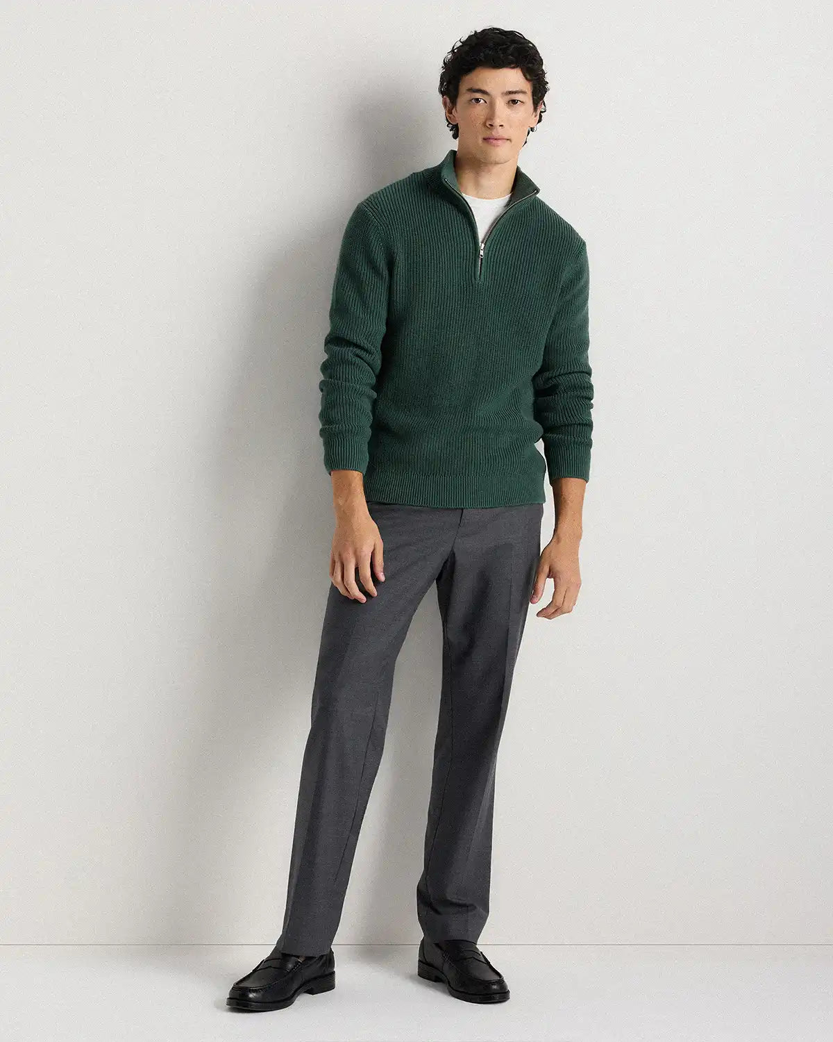 100% Organic Cotton Ribbed Quarter-Zip Sweater