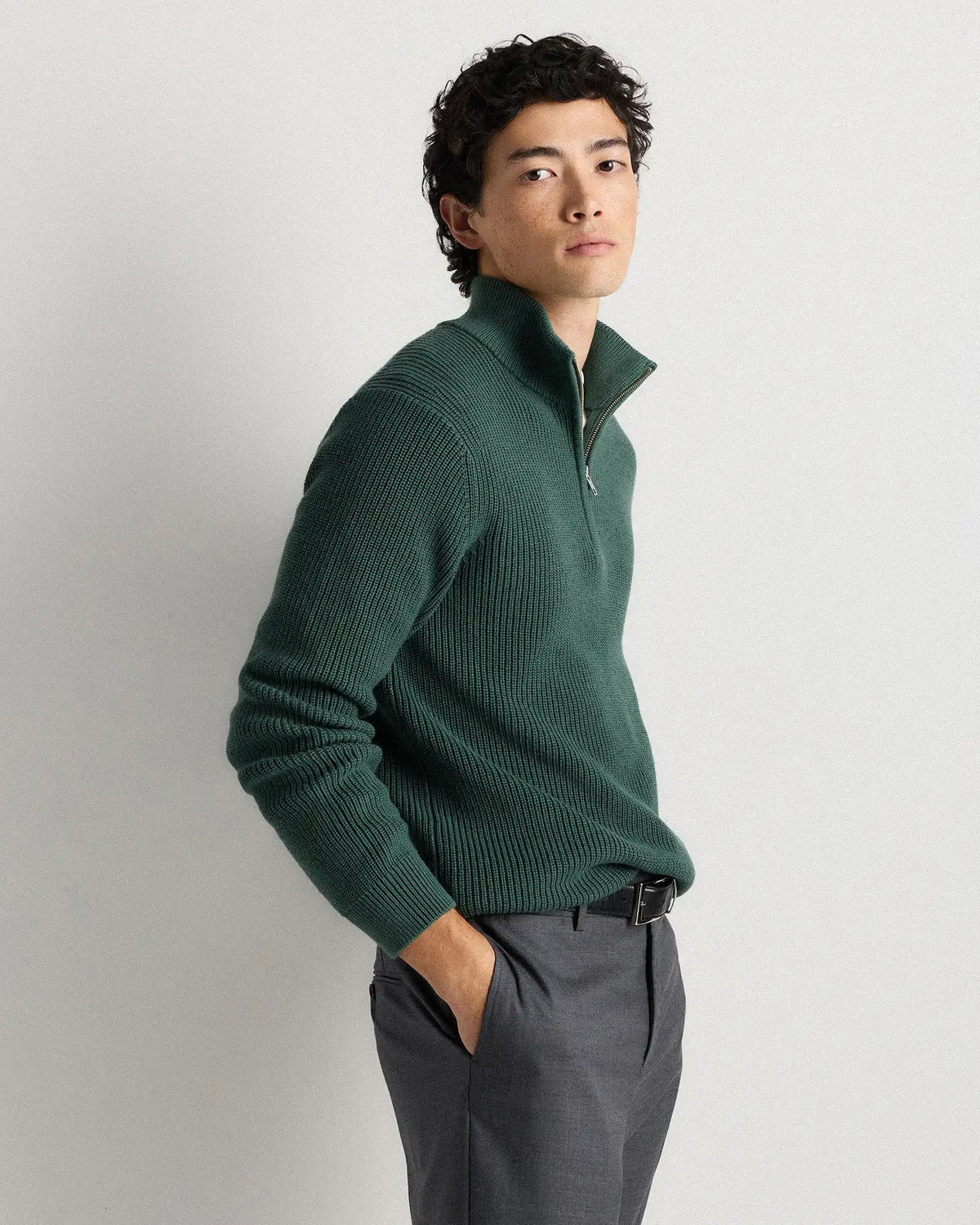 100% Organic Cotton Ribbed Quarter-Zip Sweater