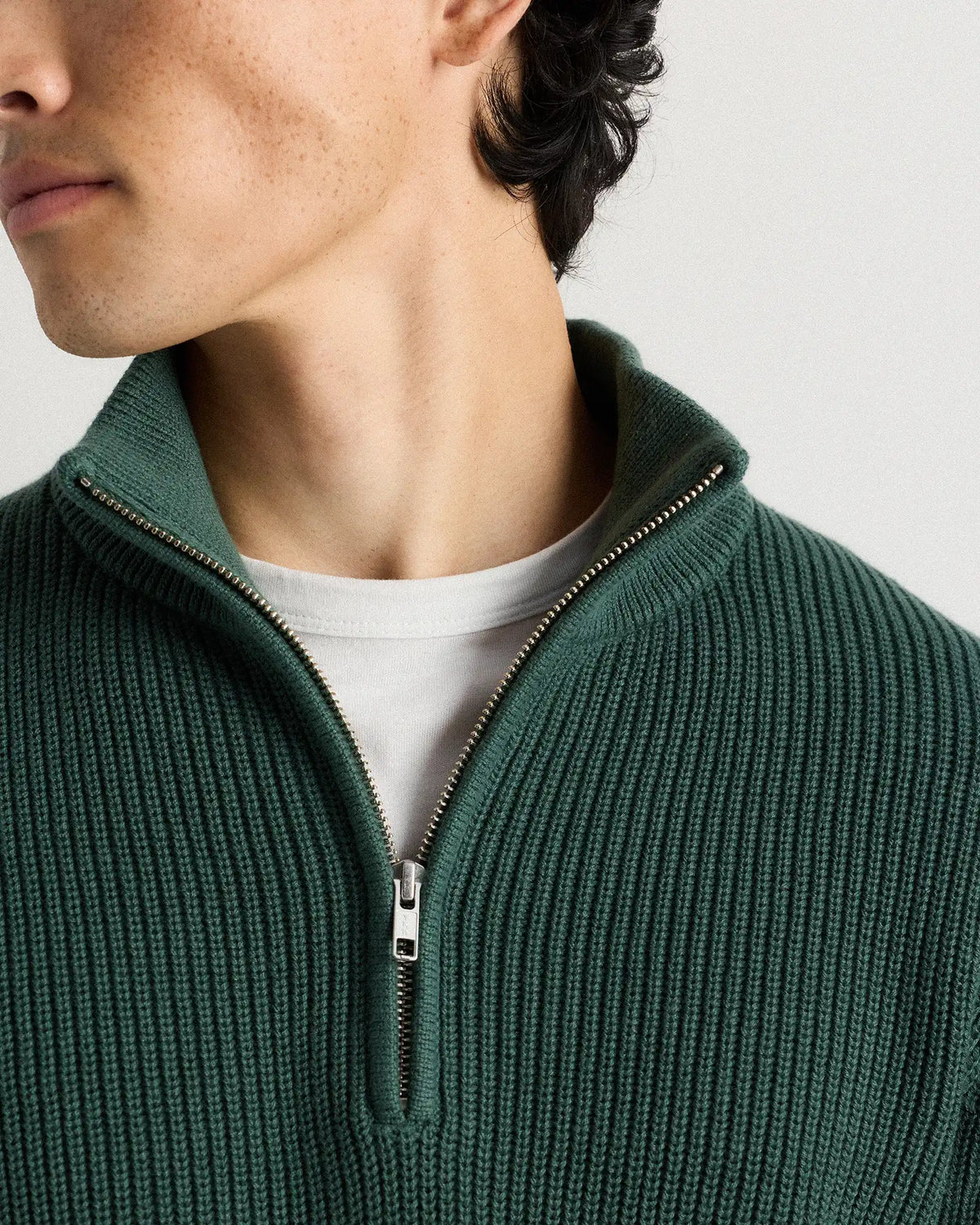 100% Organic Cotton Ribbed Quarter-Zip Sweater