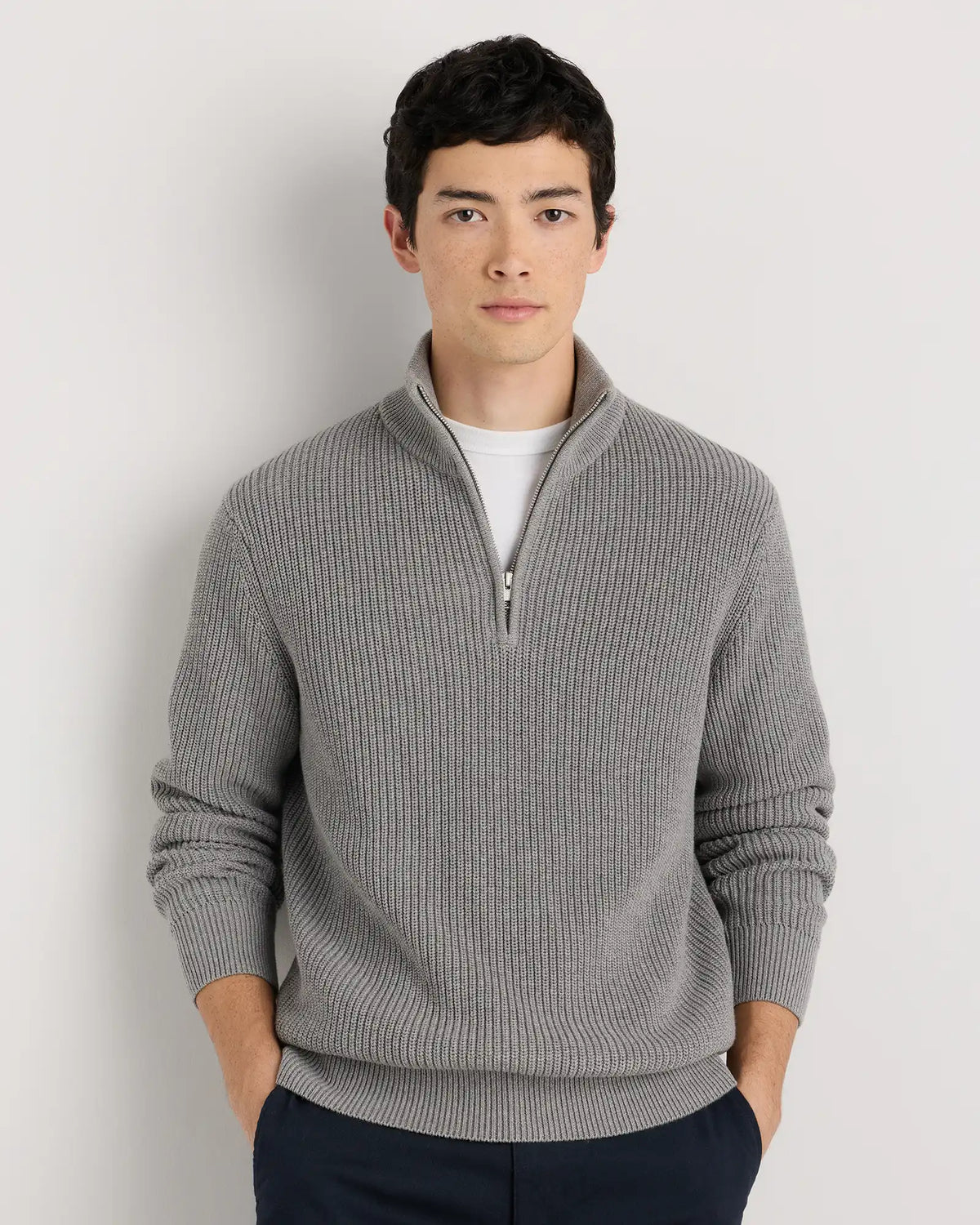 100% Organic Cotton Ribbed Quarter-Zip Sweater