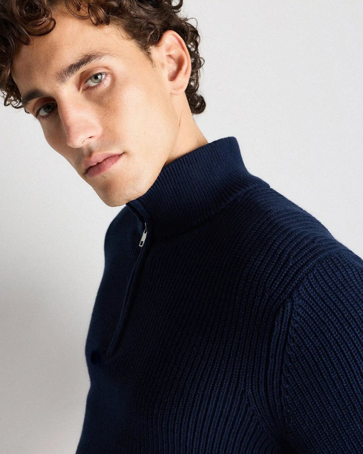 100% Organic Cotton Ribbed Quarter-Zip Sweater