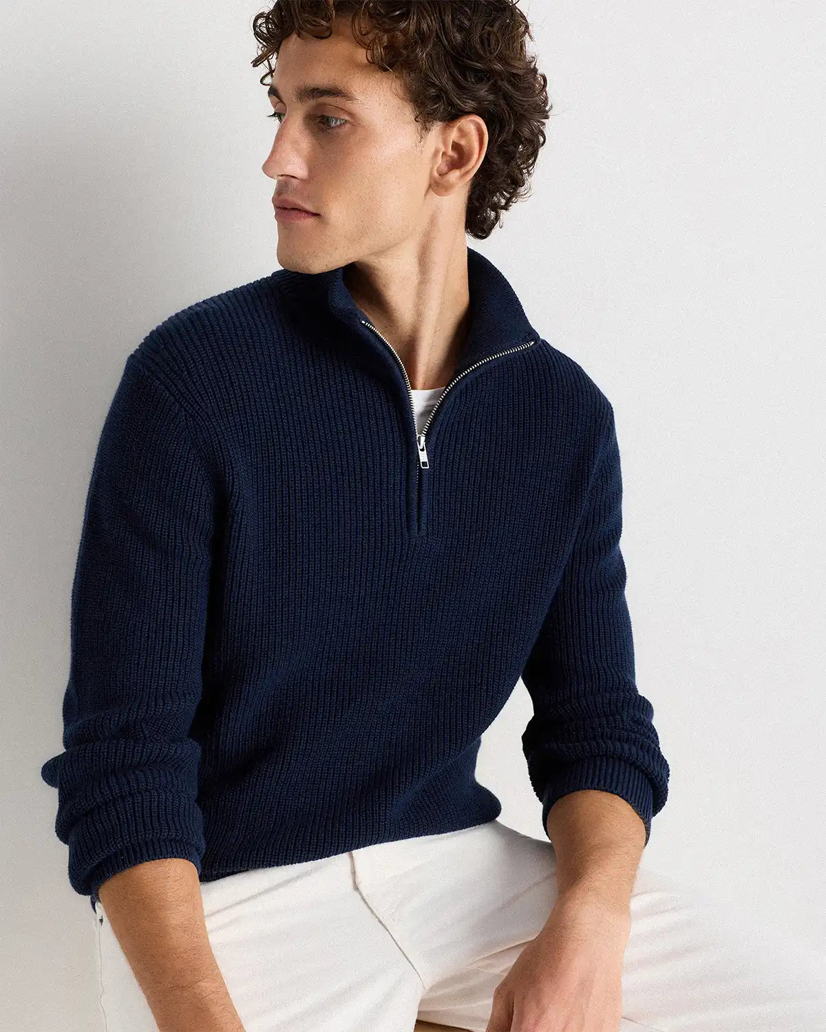 100% Organic Cotton Ribbed Quarter-Zip Sweater