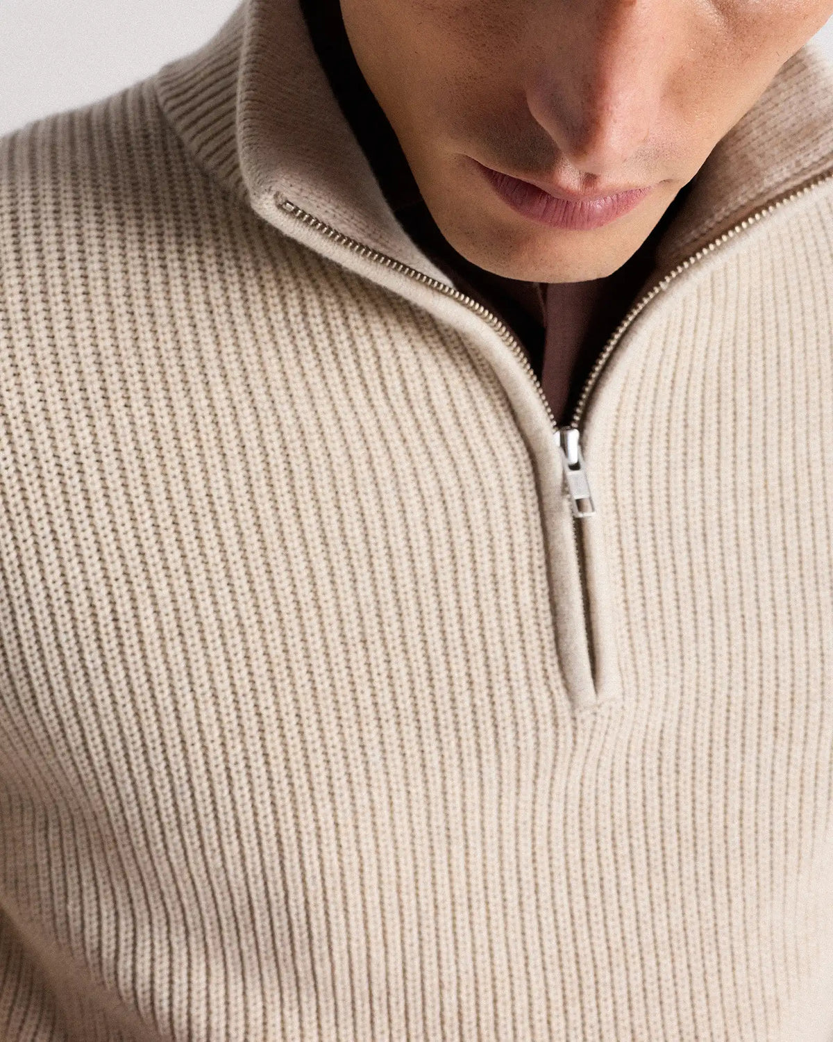 100% Organic Cotton Ribbed Quarter-Zip Sweater