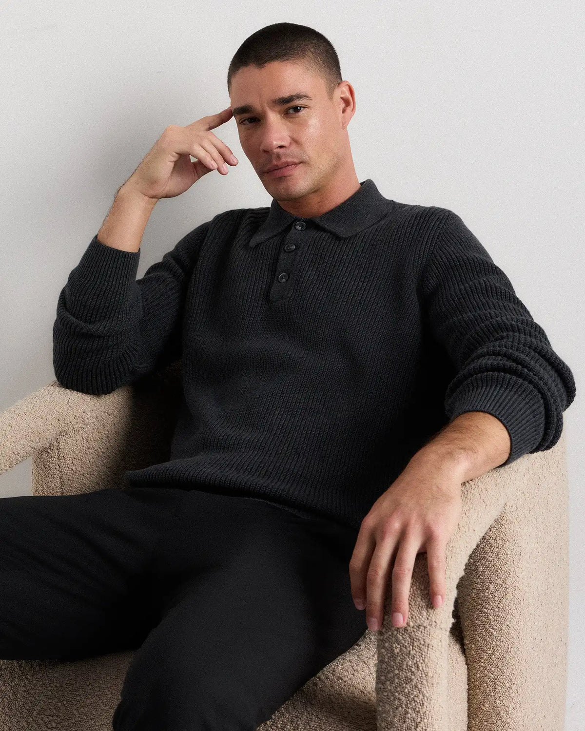 100% Organic Cotton Ribbed Polo Sweater