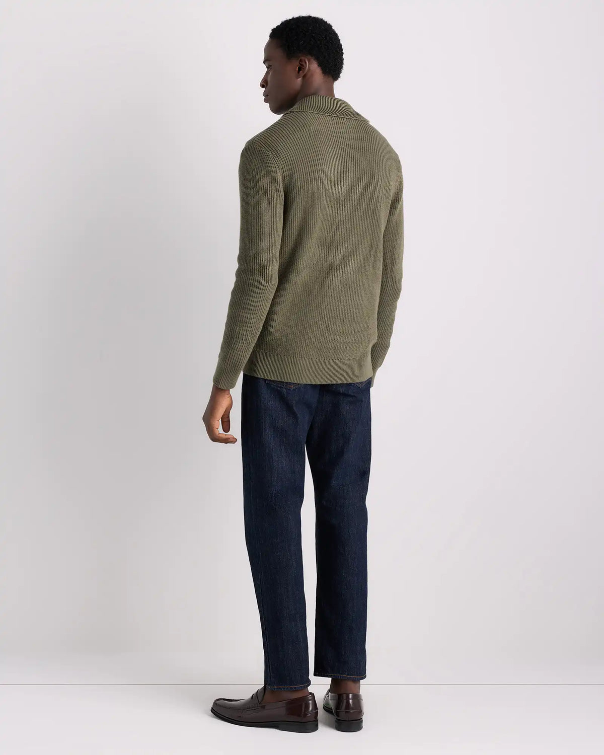 100% Organic Cotton Ribbed Shawl-Collar Cardigan Sweater