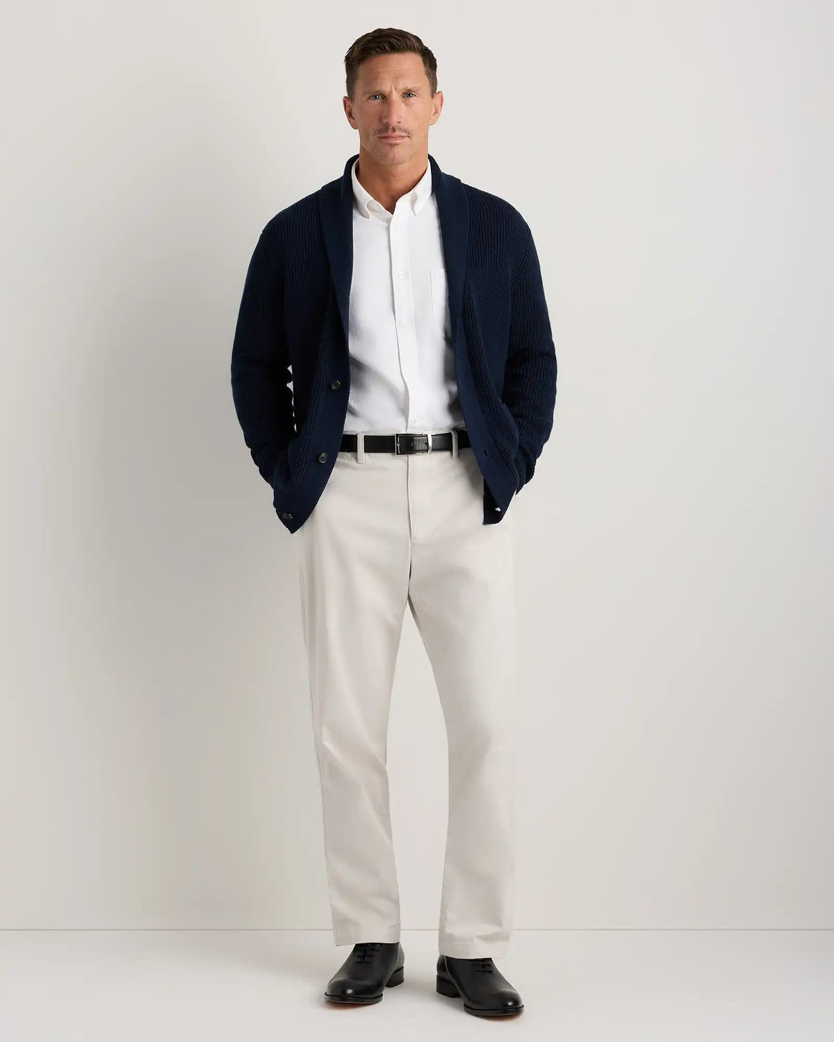 100% Organic Cotton Ribbed Shawl-Collar Cardigan Sweater