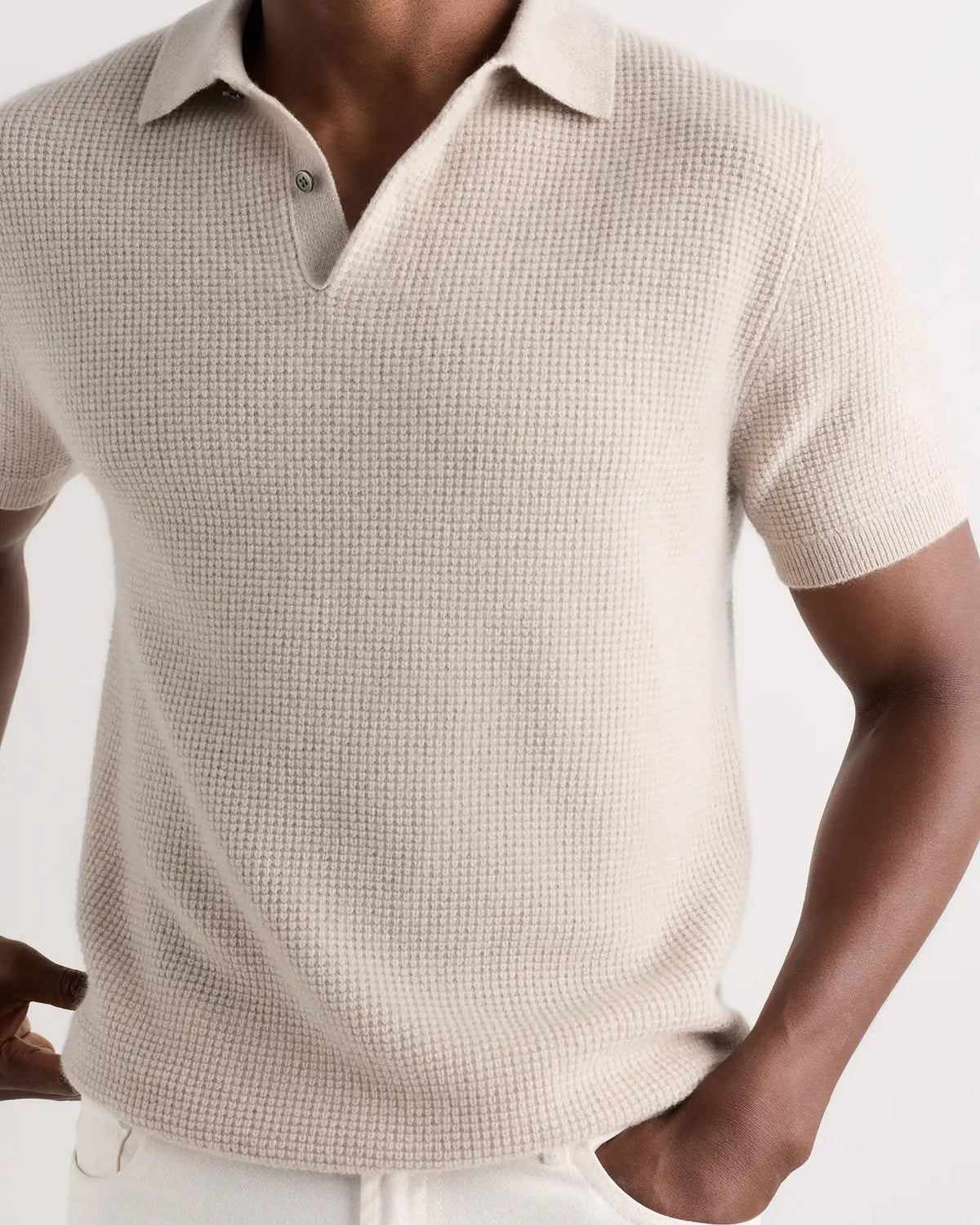 Mongolian Cashmere Waffle Short Sleeve Polo Sweater