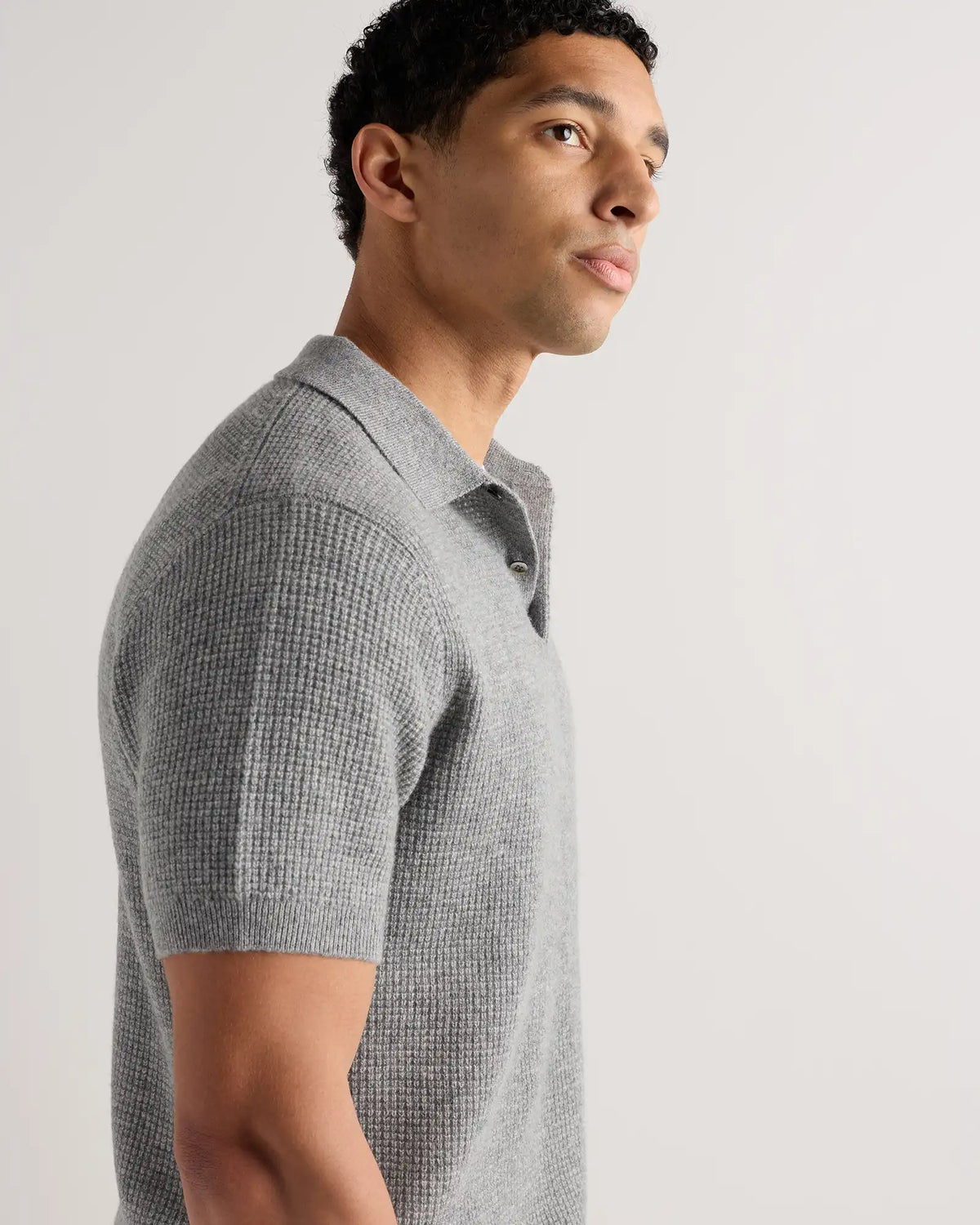 Mongolian Cashmere Waffle Short Sleeve Polo Sweater