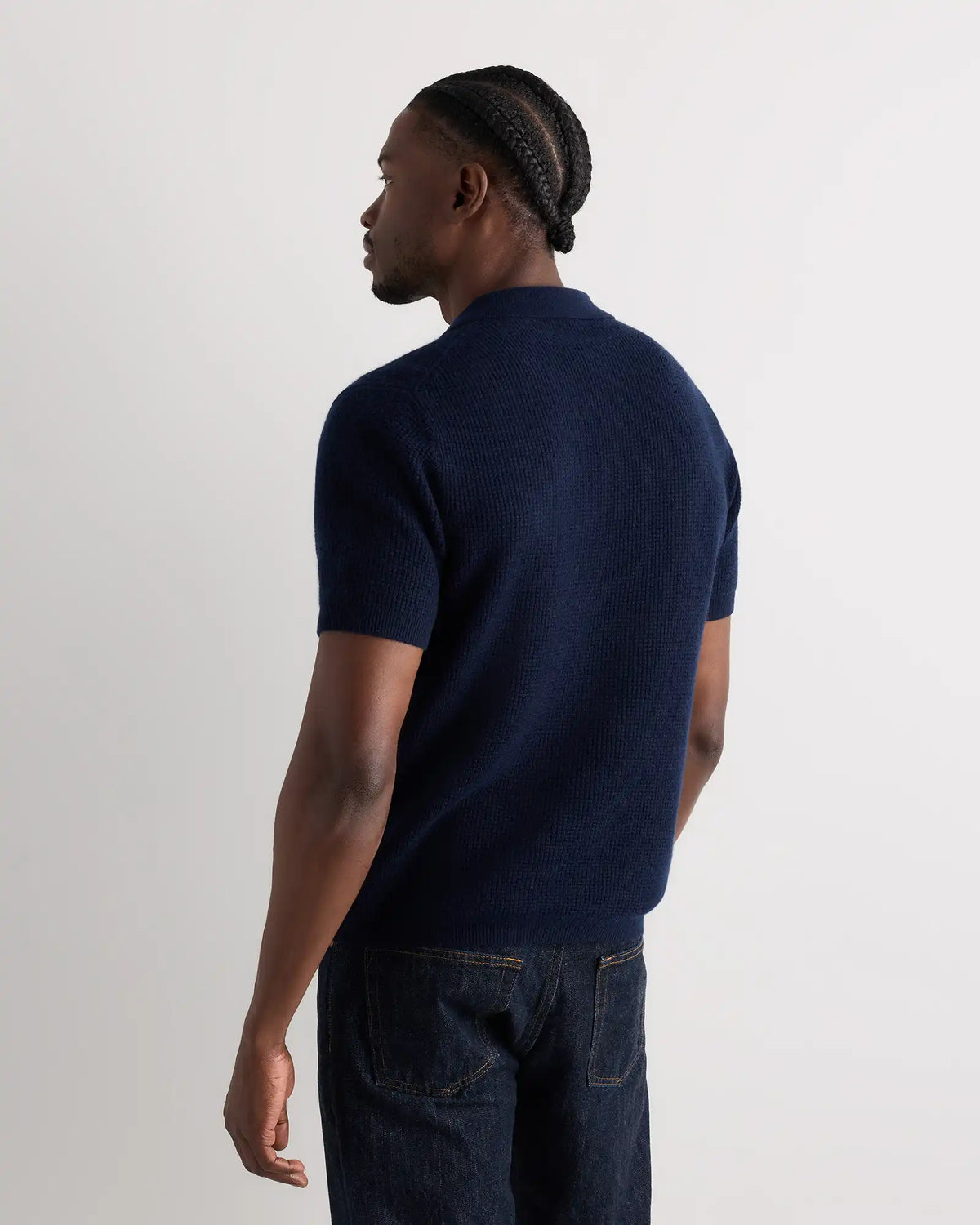 Mongolian Cashmere Waffle Short Sleeve Polo Sweater