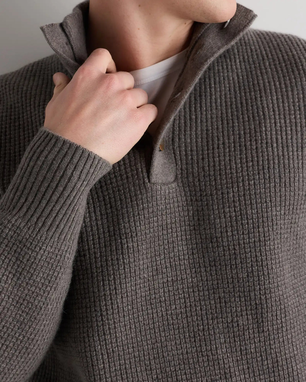 Mongolian Cashmere Waffle Quarter Button Sweater
