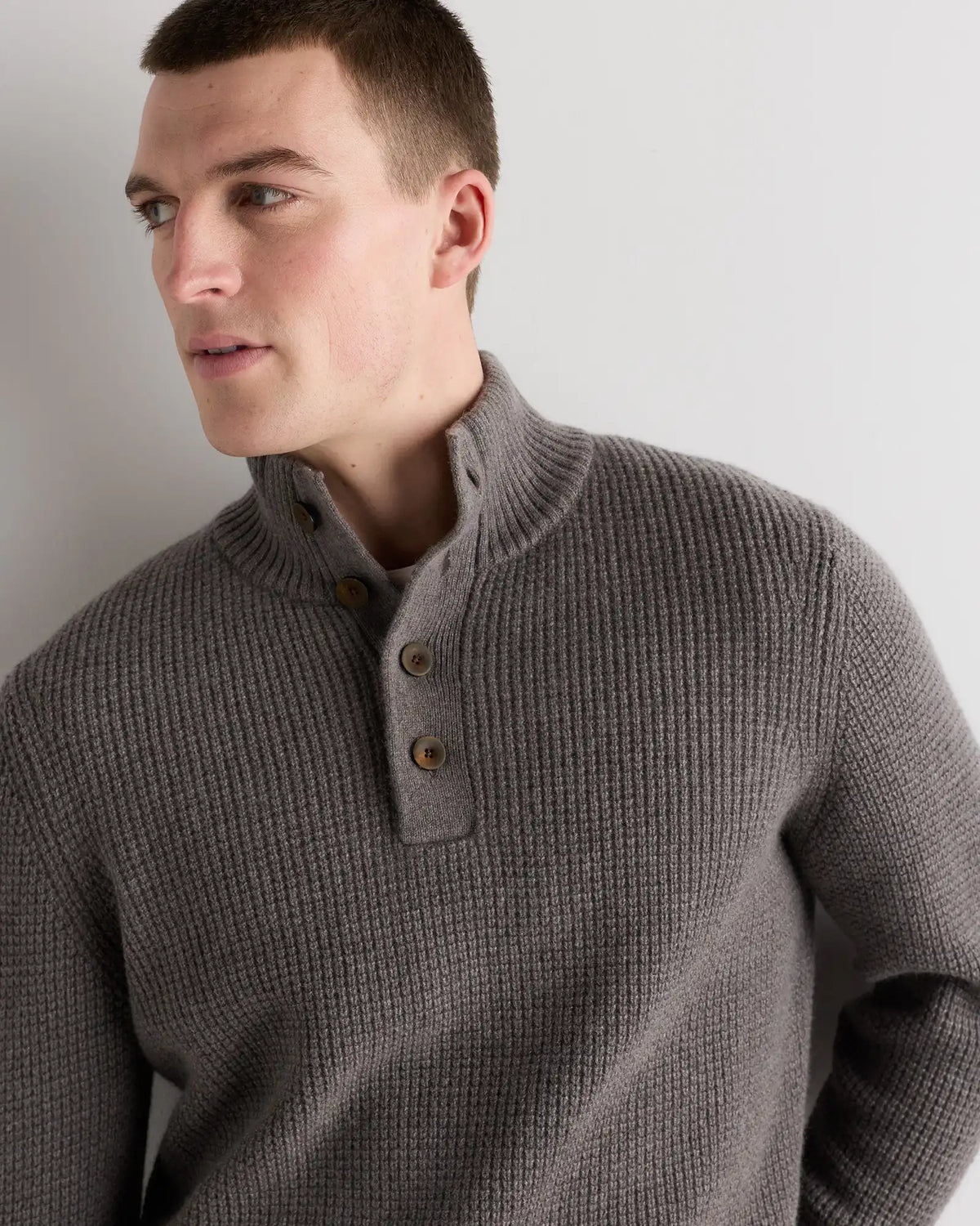 Mongolian Cashmere Waffle Quarter Button Sweater