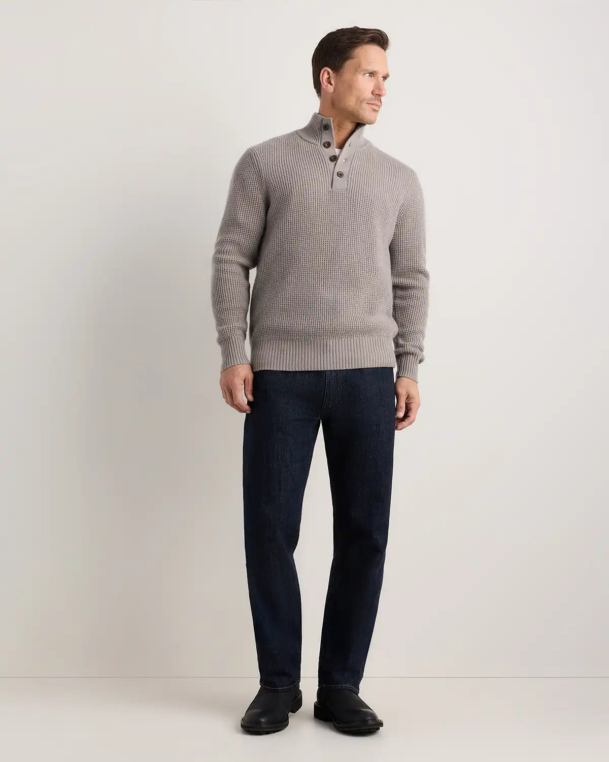 Mongolian Cashmere Waffle Quarter Button Sweater