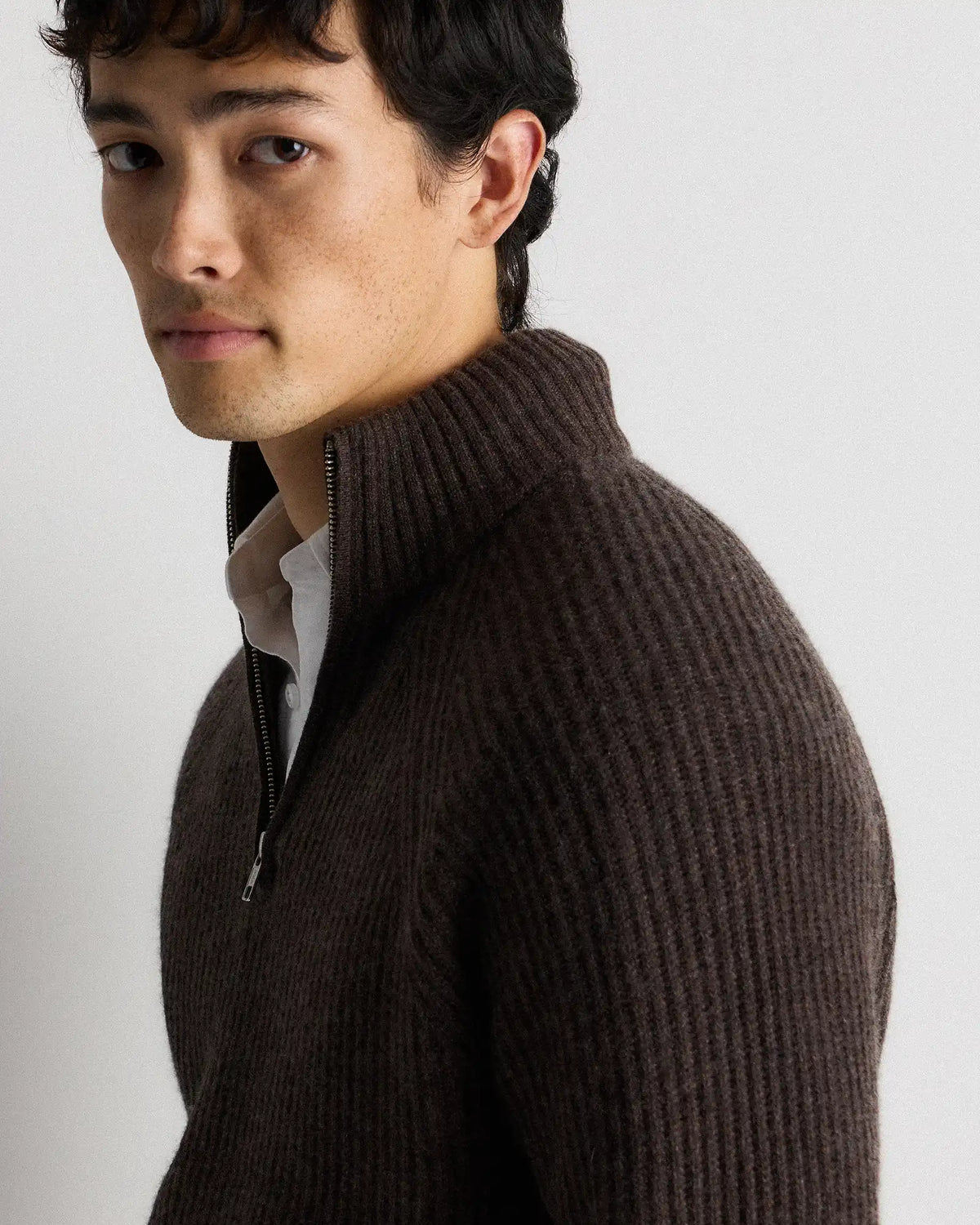 Mongolian Cashmere Fisherman Quarter Zip Sweater