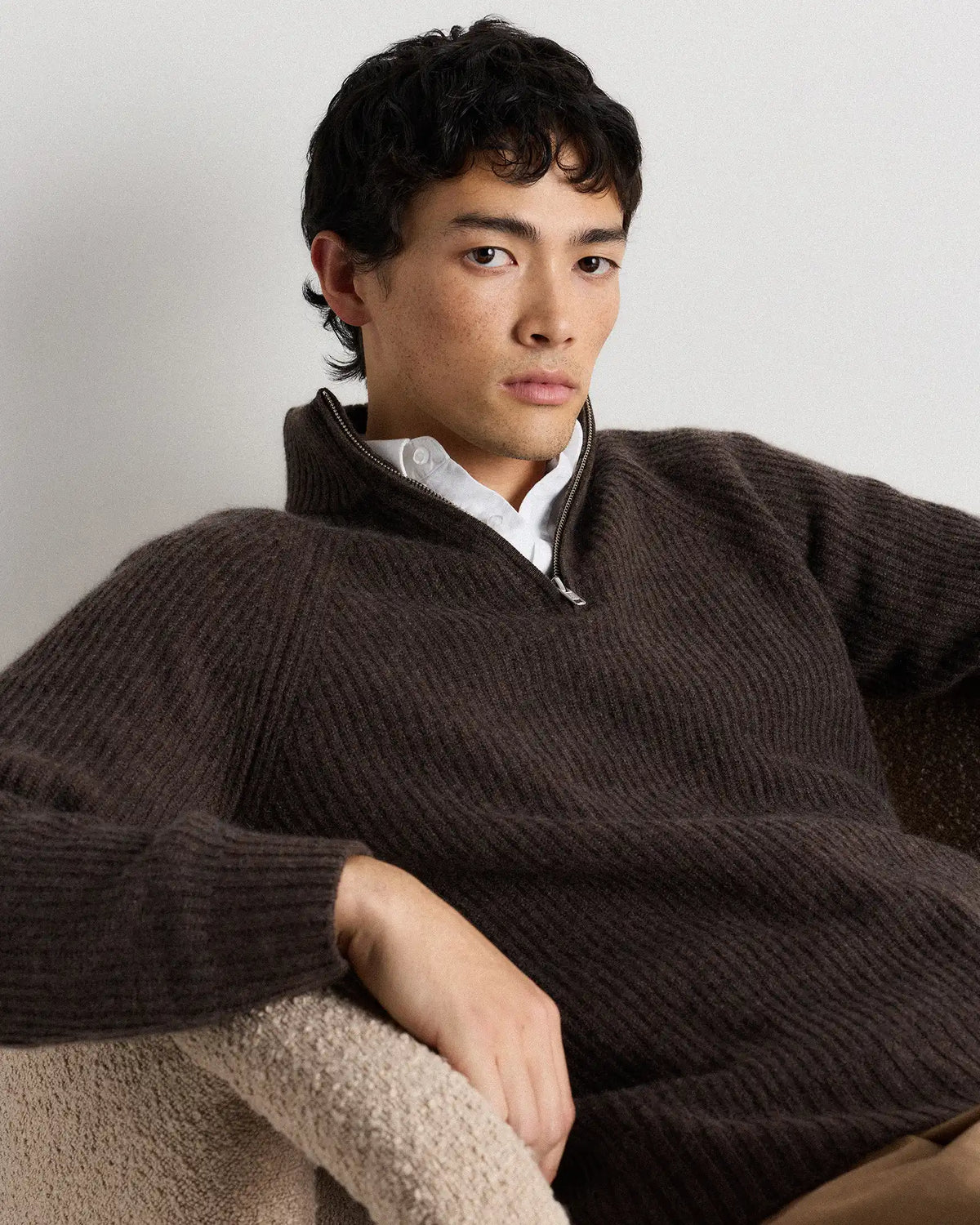 Mongolian Cashmere Fisherman Quarter Zip Sweater