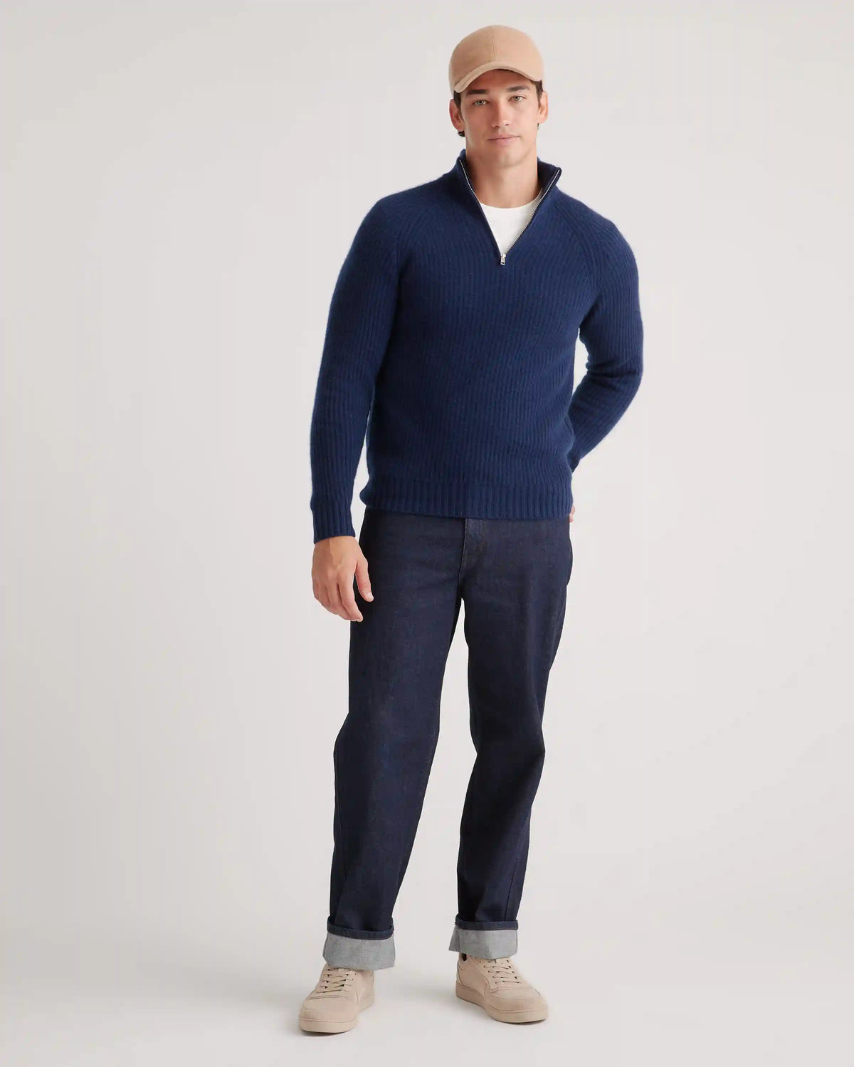 Mongolian Spring Cashmere Fisherman Quarter Zip Sweater
