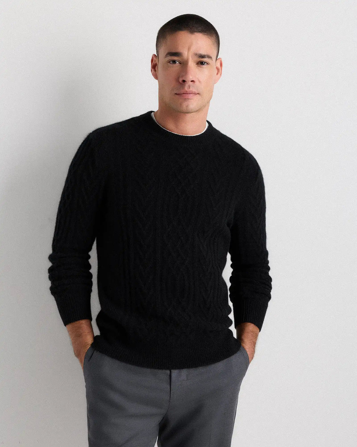 Mongolian Cashmere Cable Crewneck Sweater