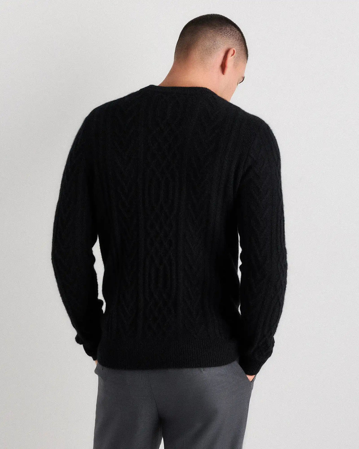 Mongolian Cashmere Cable Crewneck Sweater