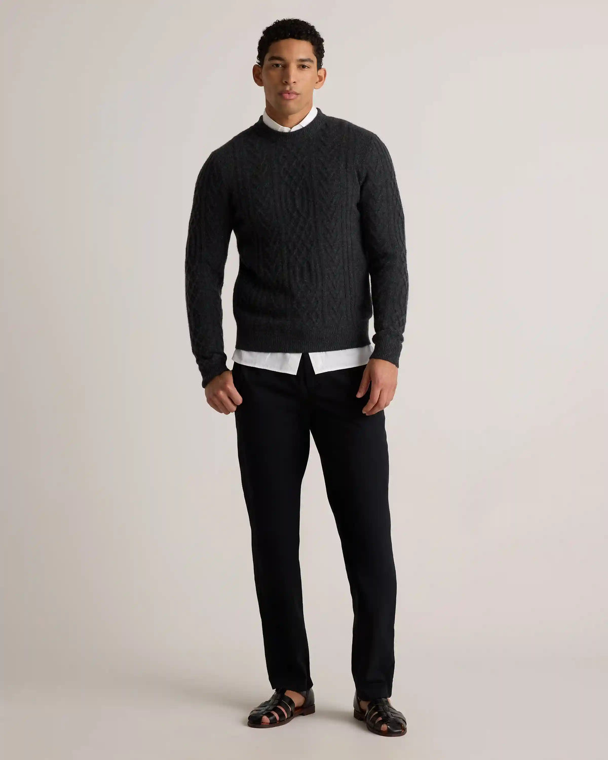 Mongolian Cashmere Cable Crewneck Sweater