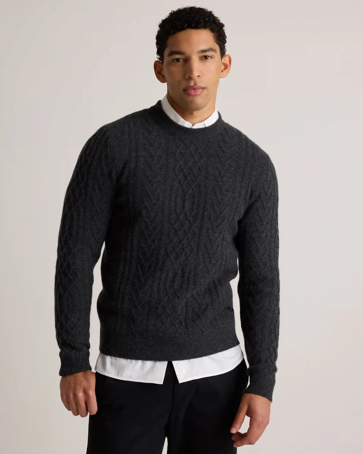 Mongolian Cashmere Cable Crewneck Sweater