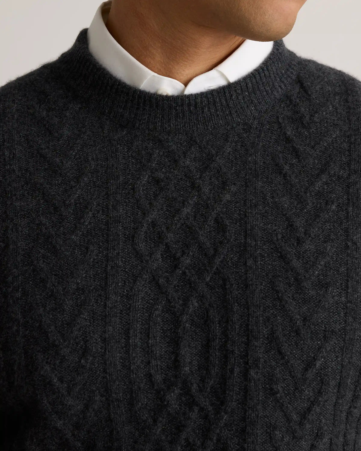 Mongolian Cashmere Cable Crewneck Sweater