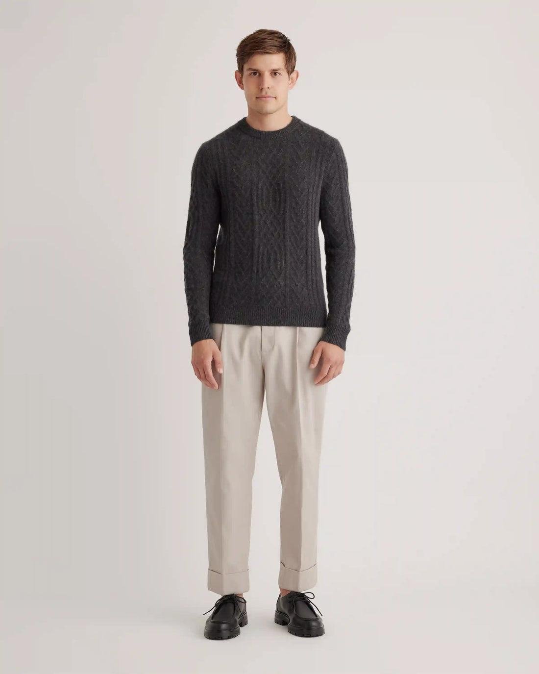 Mongolian Spring Cashmere Cable Crewneck Sweater