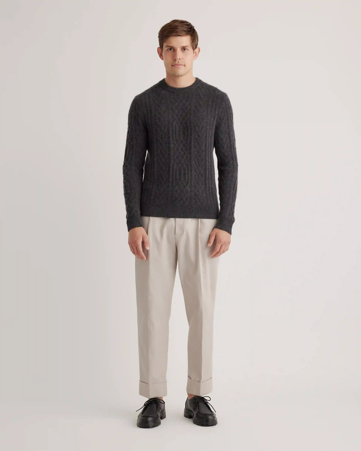 Mongolian Spring Cashmere Cable Crewneck Sweater