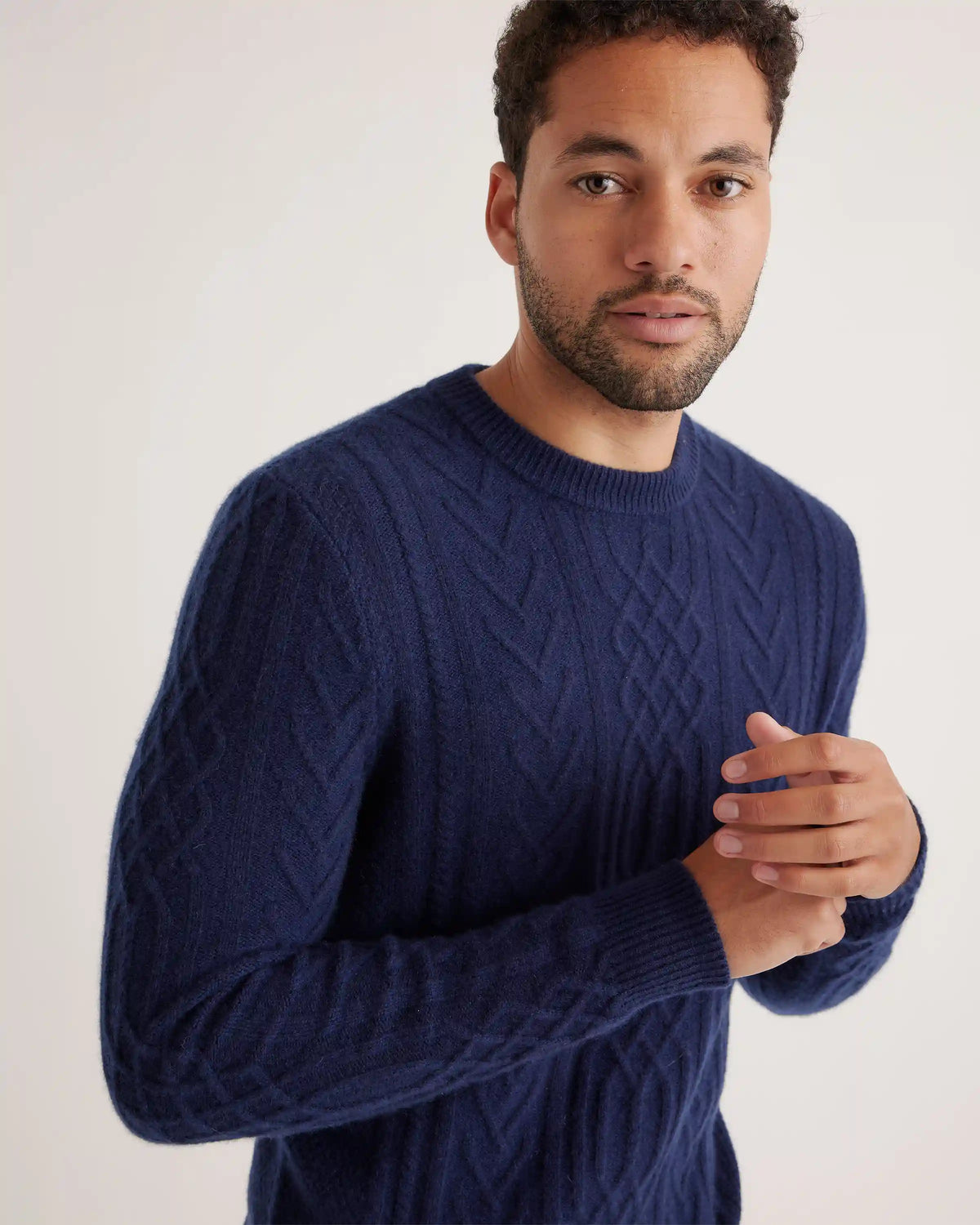Mongolian Cashmere Cable Crewneck Sweater